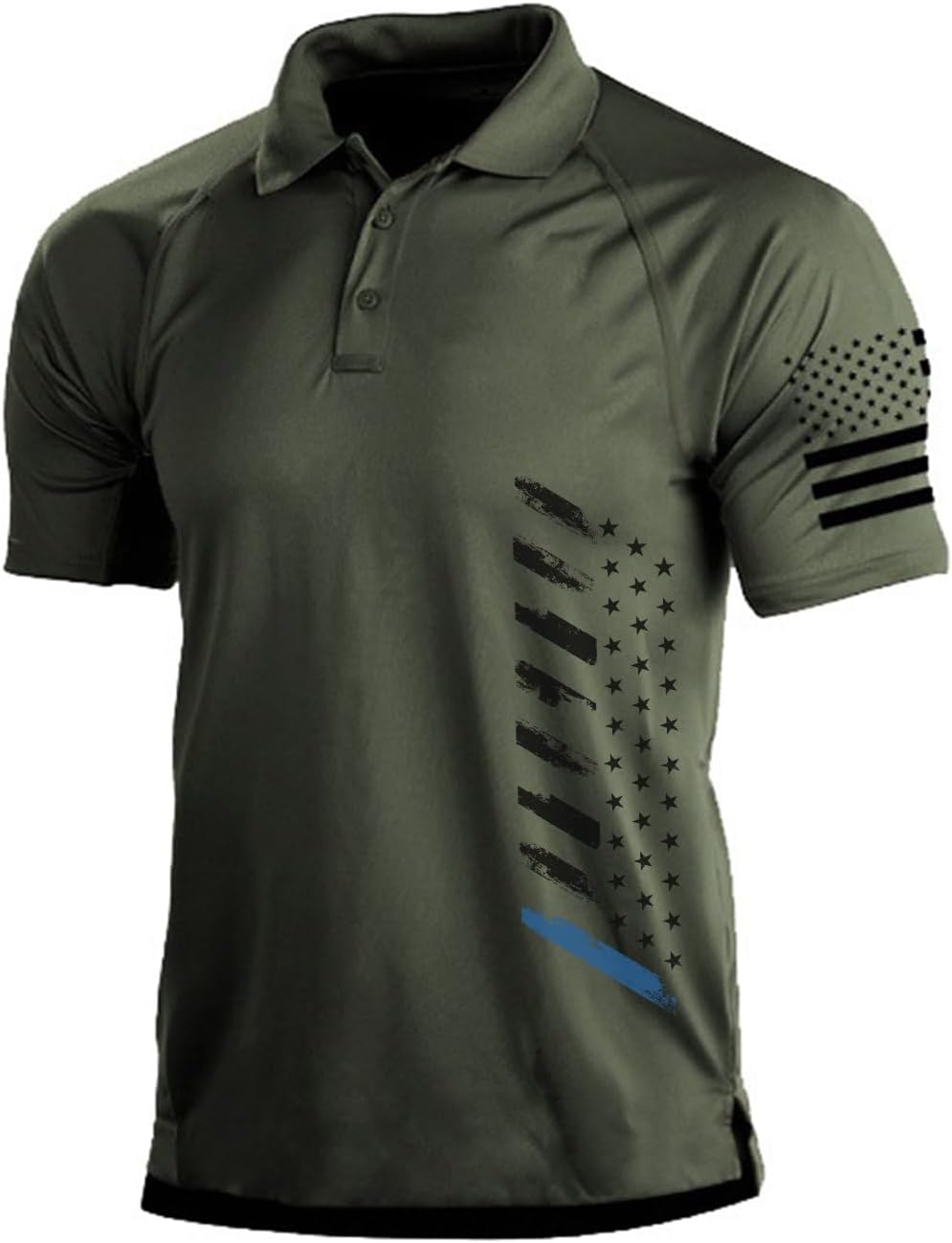 BlackTeak Men's Polo Shirt Short Sleeve Quick Dry American Flag Print Graphic Split Color Golf Shirt for Sport