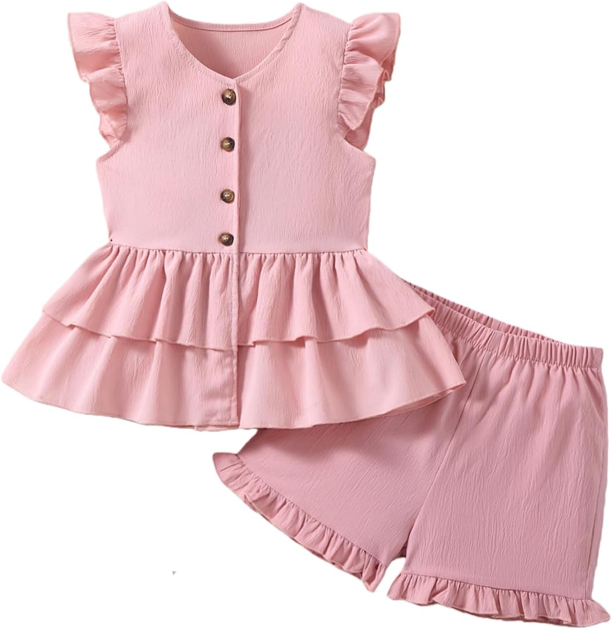 Gademacue Girls Summer Outfit 2 Piece Set Ruffle Sleeve Sleeveless Top Shorts Cute Casual Clothes for Girls 6\u201312