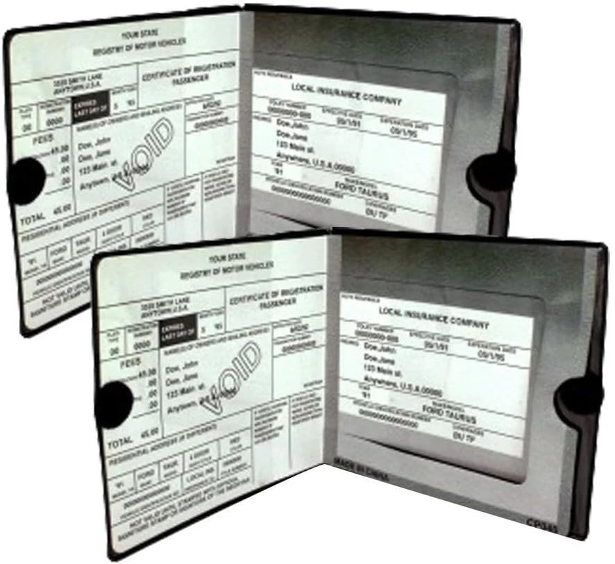 ESSENTIAL Car Auto Insurance Registration BLACK Document Wallet Holders 2 Pack - [BUNDLE, 2pcs] - Automobile, Motorcycle, Truck, Trailer Vinyl ID Holder &amp; Visor Storage - Strong Closure On Each -