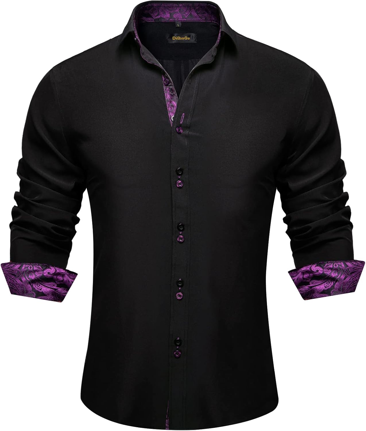 DiBanGu Men's Dress Shirt Long Sleeve Casual Button Down Shirts Regular Fit Inner Contrast Shirt for Business Party