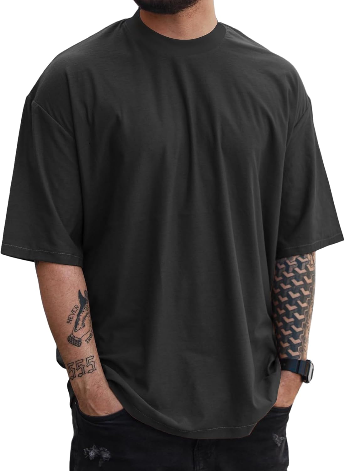 YawYews Mens Fashion Short Sleeve Tshirts Workout Oversize Pullover Solid Color Casual Tees