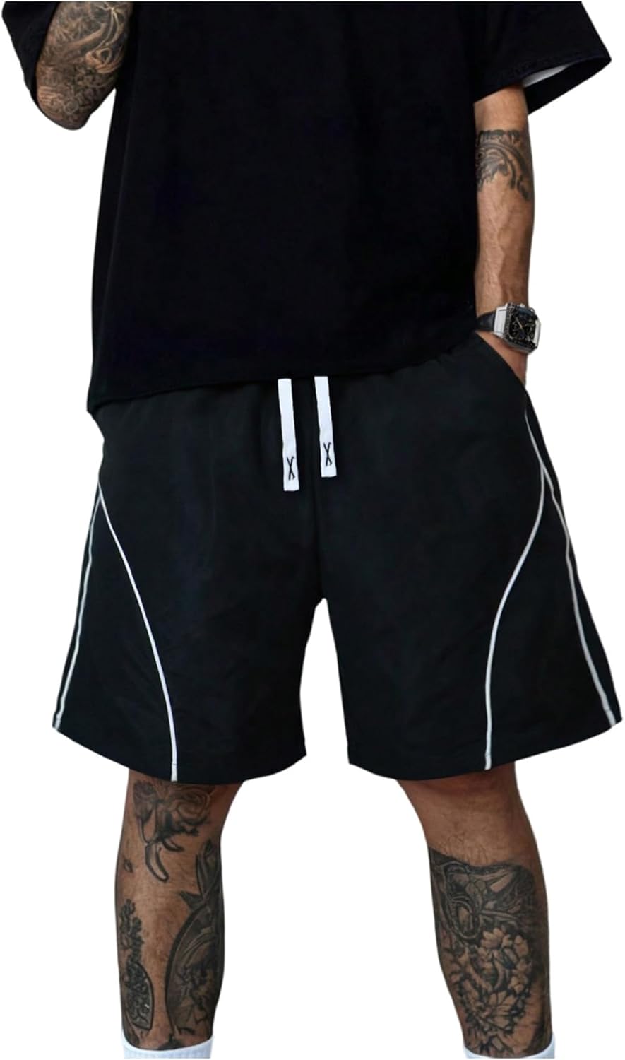 BEAUDRM Men's Y2K Drippy Shorts Summer Striped Baggy Track Shorts with Pockets Workout Sport Casual Gym Streetwear