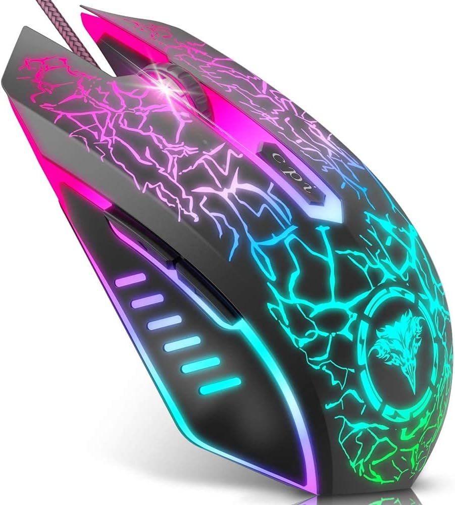 BENGOO Gaming Mouse Wired, Ergonomic Gamer Laptop PC Optical Computer Mice with RGB Backlit, 4 Adjustable DPI Up to 3600, 6 Programmable Buttons for Windows 7\/8\/10\/XP Vista Linux -Black
