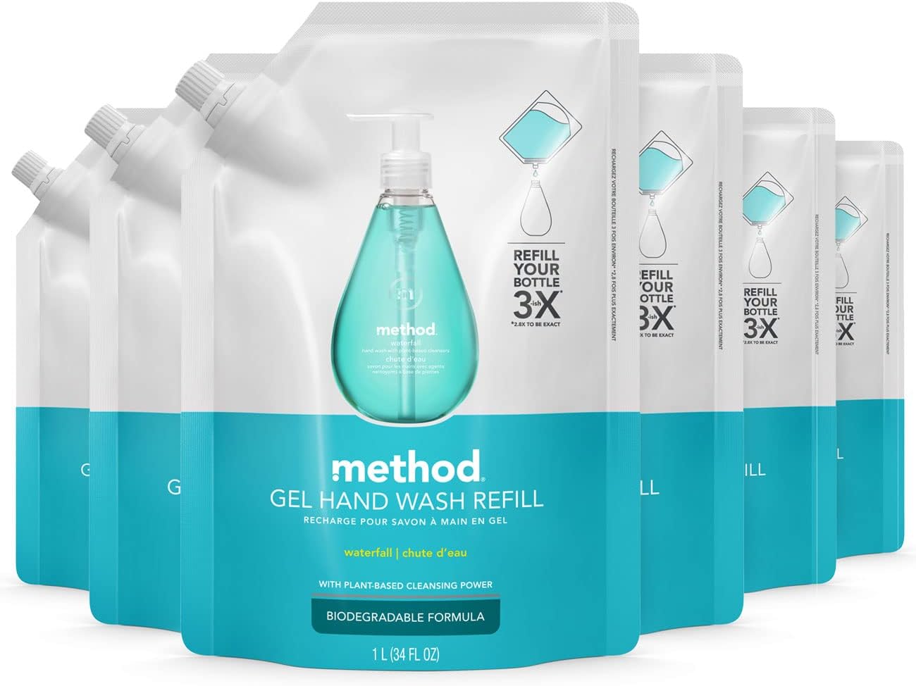 Method Gel Hand Soap Refill, Waterfall, 34 fl oz (Pack of 6)