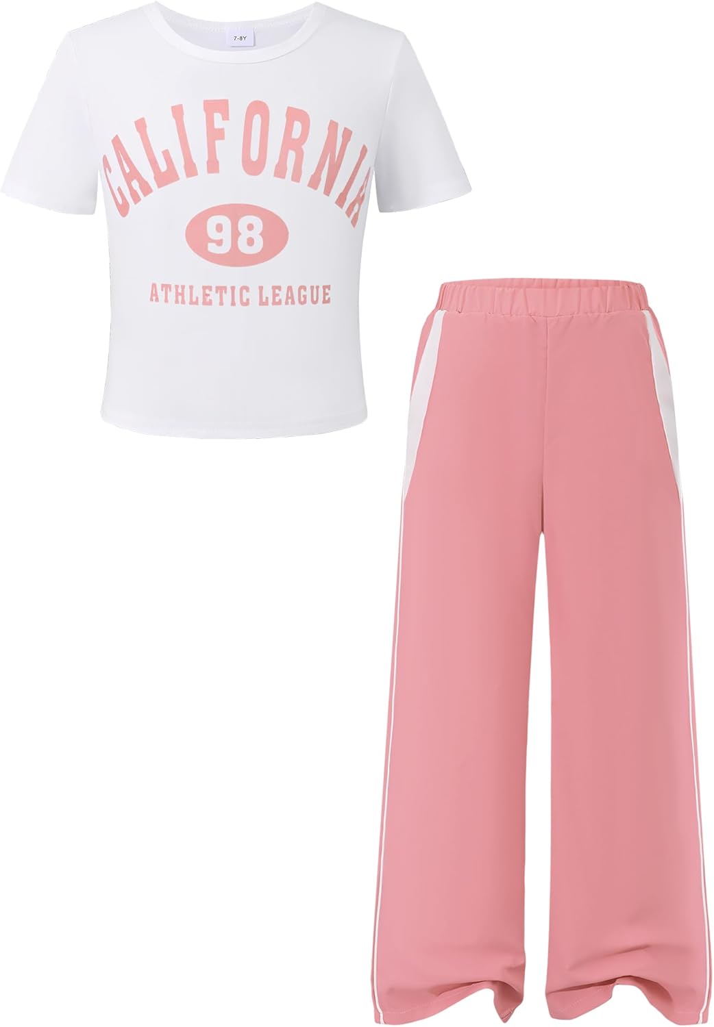 YOURUIKEY Girls 2 Piece Outfits Short Sleeve Shirts &amp; Sweatpants Set with Pockets Summer Clothes Sweatsuit Size 7-14Y