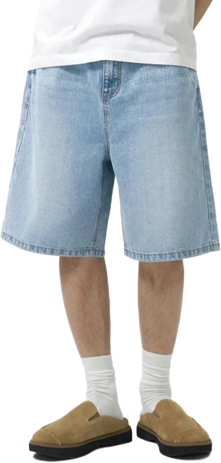 LuminBlaze Mens Baggy Jean Shorts Loose Fit Vintage Wide Leg Jorts Y2K Streetwear Hip Hop Casual Denim Shorts