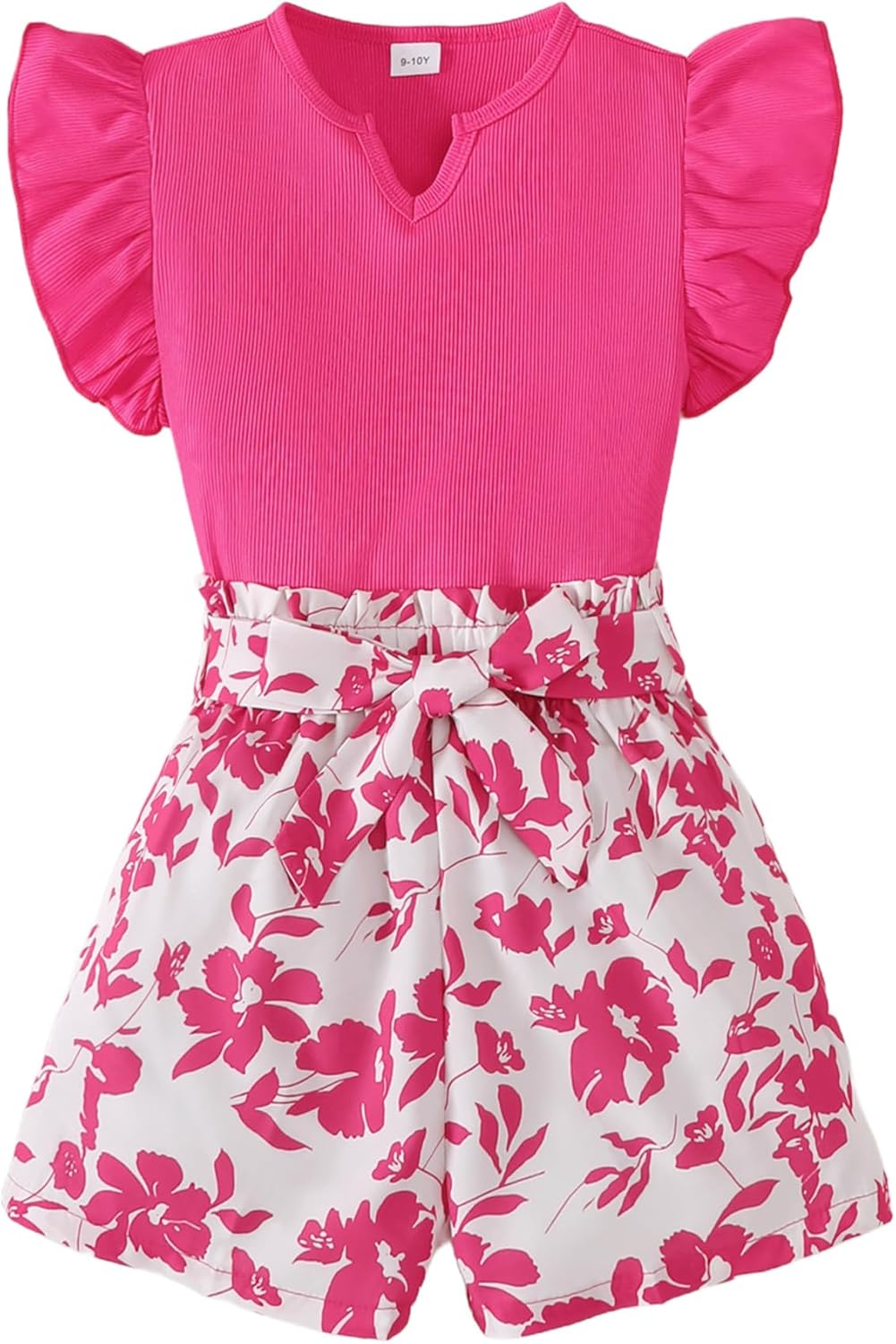 YOURUIKEY Cute Girls Summer Clothes 2 Pieces Ruffle Top And Floral Belt Shorts Set Teen Girls Hawaiian Outfits Size 7-14