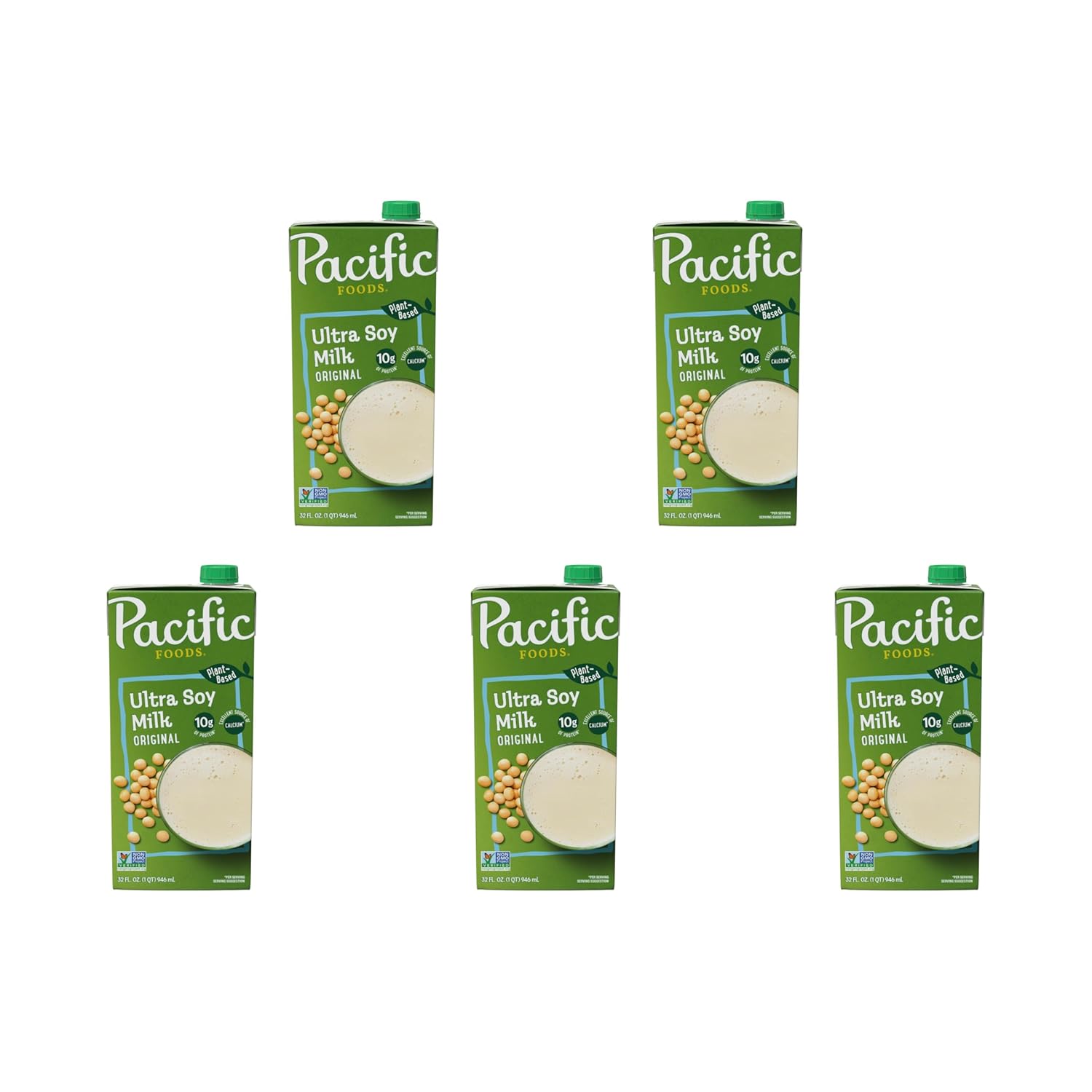 Pacific Foods Original Ultra Soy Milk, Plant Based Milk, 32 oz Carton (Pack of 5)