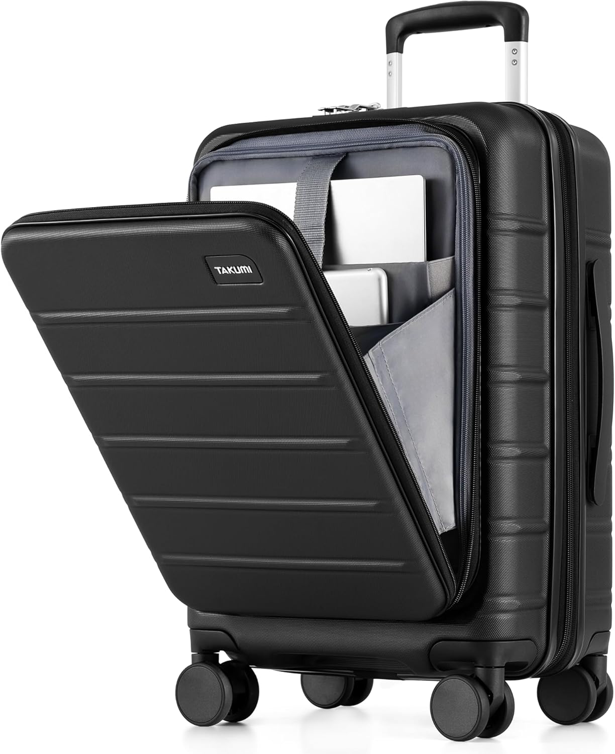 TAKUMI Carry On Luggage - 20 inch Expandable Suitcases with Wheels - Hardshell Carry on Suitcases with Front Pocket - Travel Luggage with TSA Lock (Black, 20 Inch-EXT)