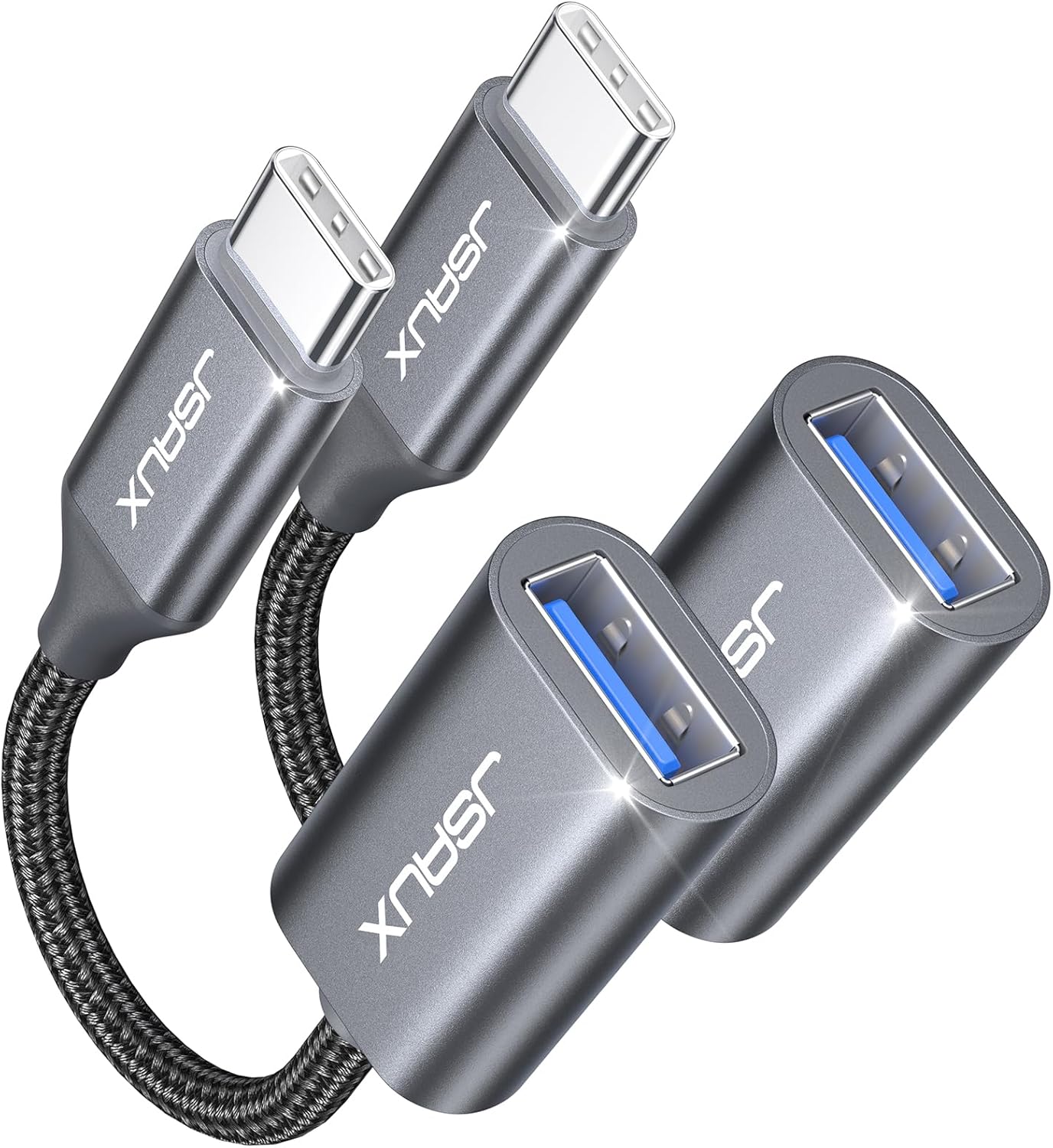 JSAUX USB C to USB 3.0 Adapter [2 Pack], USB C Male to USB Female OTG Cable Adapter Compatible with MacBook Pro\/Air, iPhone 17 Pro Max\/iPhone Air\/17e\/16e\/16\/15 Series, Samsung Galaxy S25\/S24\/S