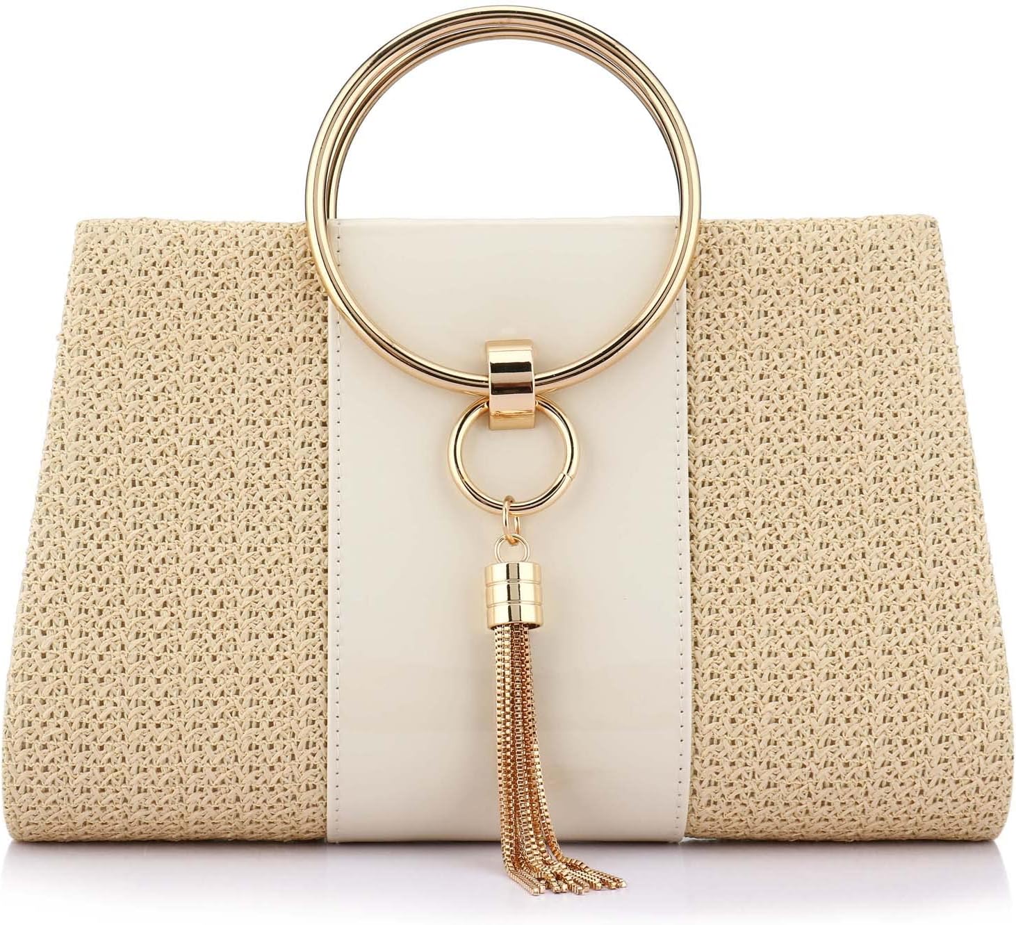 Straw Handbag Evening Bag Clutch Purses for Women, Fashion Summer Beach Tote Tassels Straw Clutch