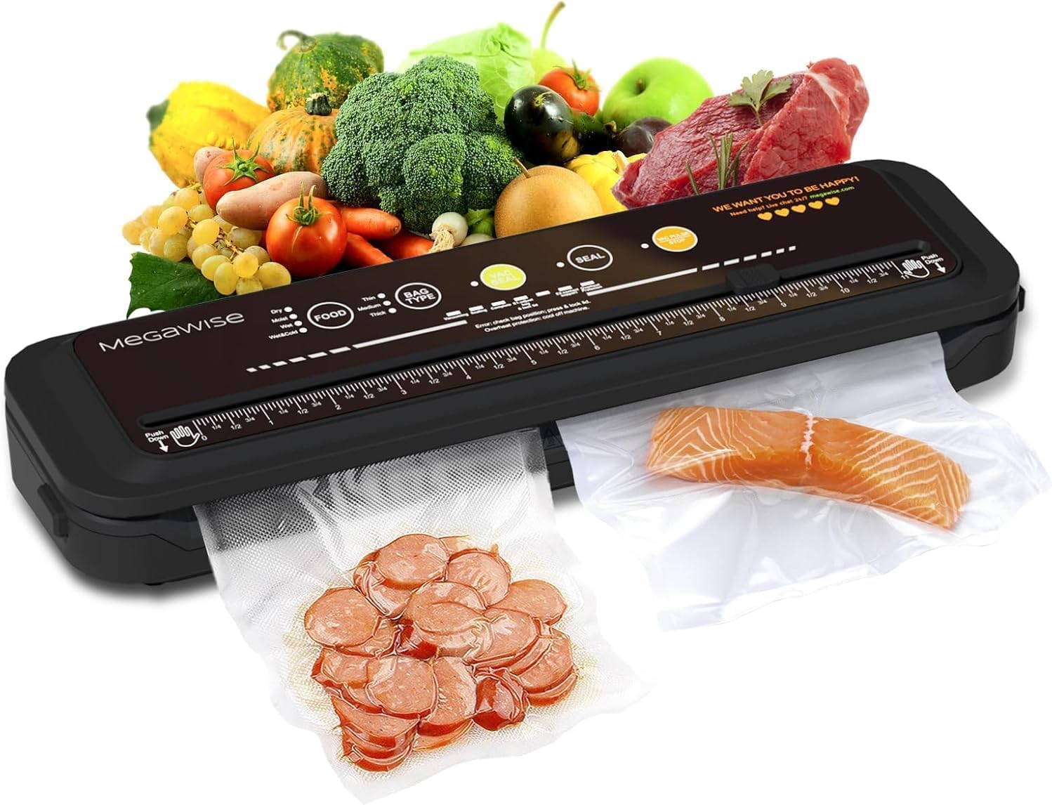 Updated Vacuum Sealer Machine，MEGAWISE Food Sealer w\/Starter Kit (Black)