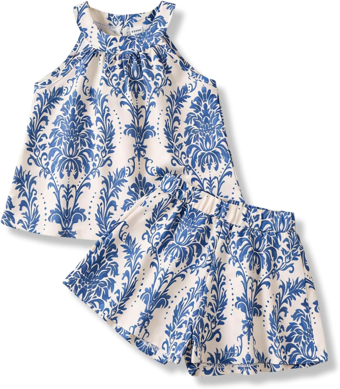 Klyatpxoen Girls Summer Outfits 2 Piece Halter Neck Floral Sleeveless Top and Short Pants Set Clothes for Kids Size 4-8 Years