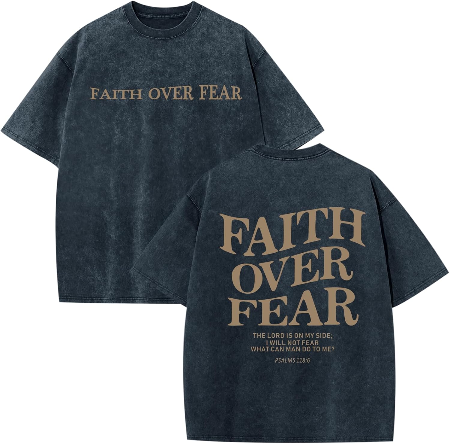 Weetiotio Christian Faith Over Fear Shirt for Men Jesus Religious Shirts Oversized Graphic Tees Acid Wash God T-Shirt