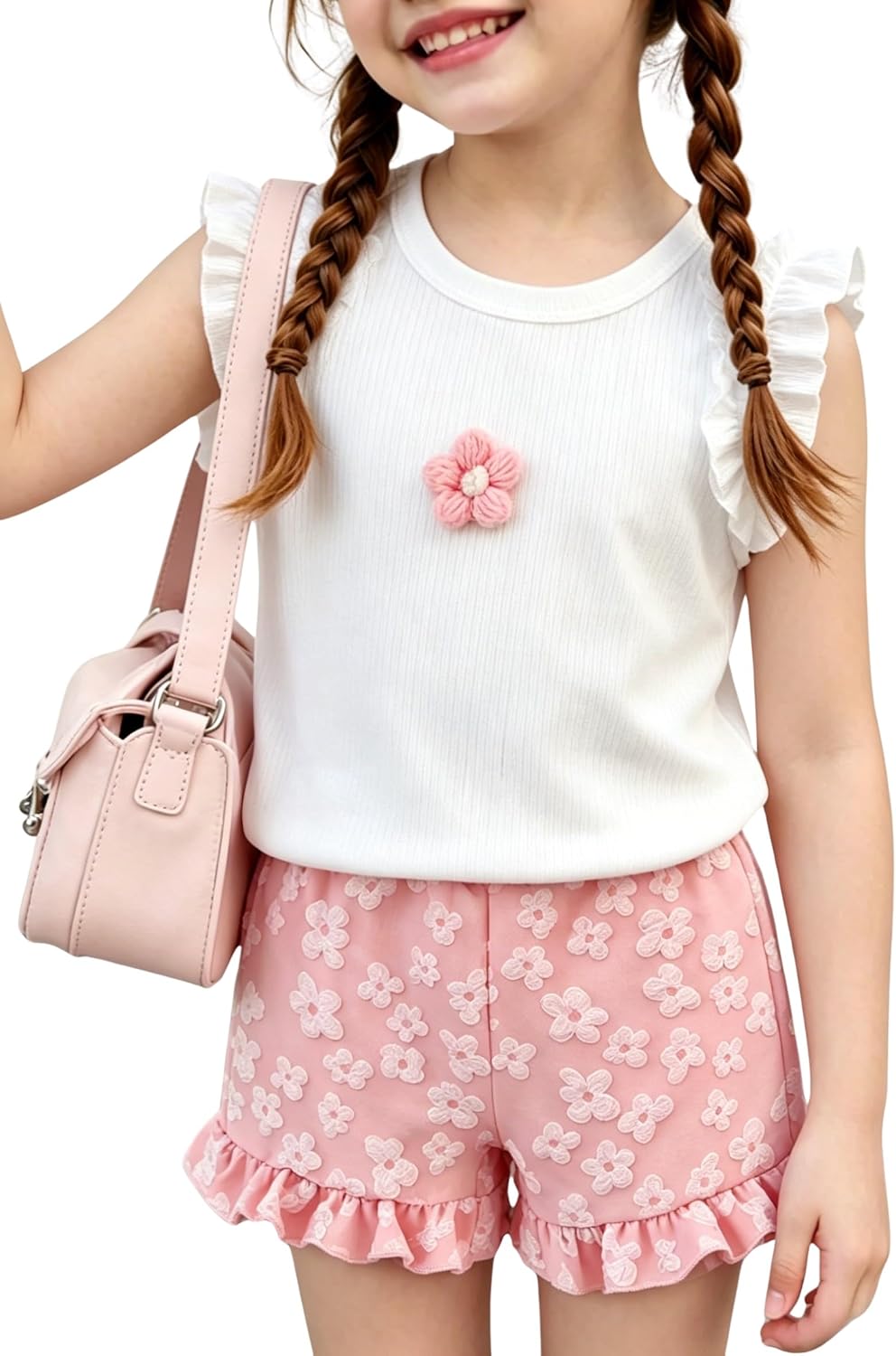 Ayzozuy Kid Girl Clothes Shorts Set 2 Piece Outfits Summer Casual Short Sleeve Top and Shorts Set for Girls 4-7