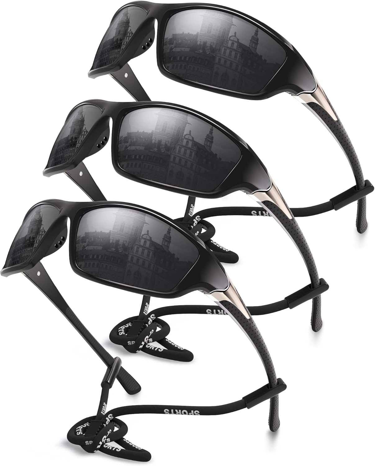 Foliful 3 Pack Polarized Sports Sunglasses for Men, Mens Sunglasses Wrap Around UV Protection for Cycling Fishing Driving
