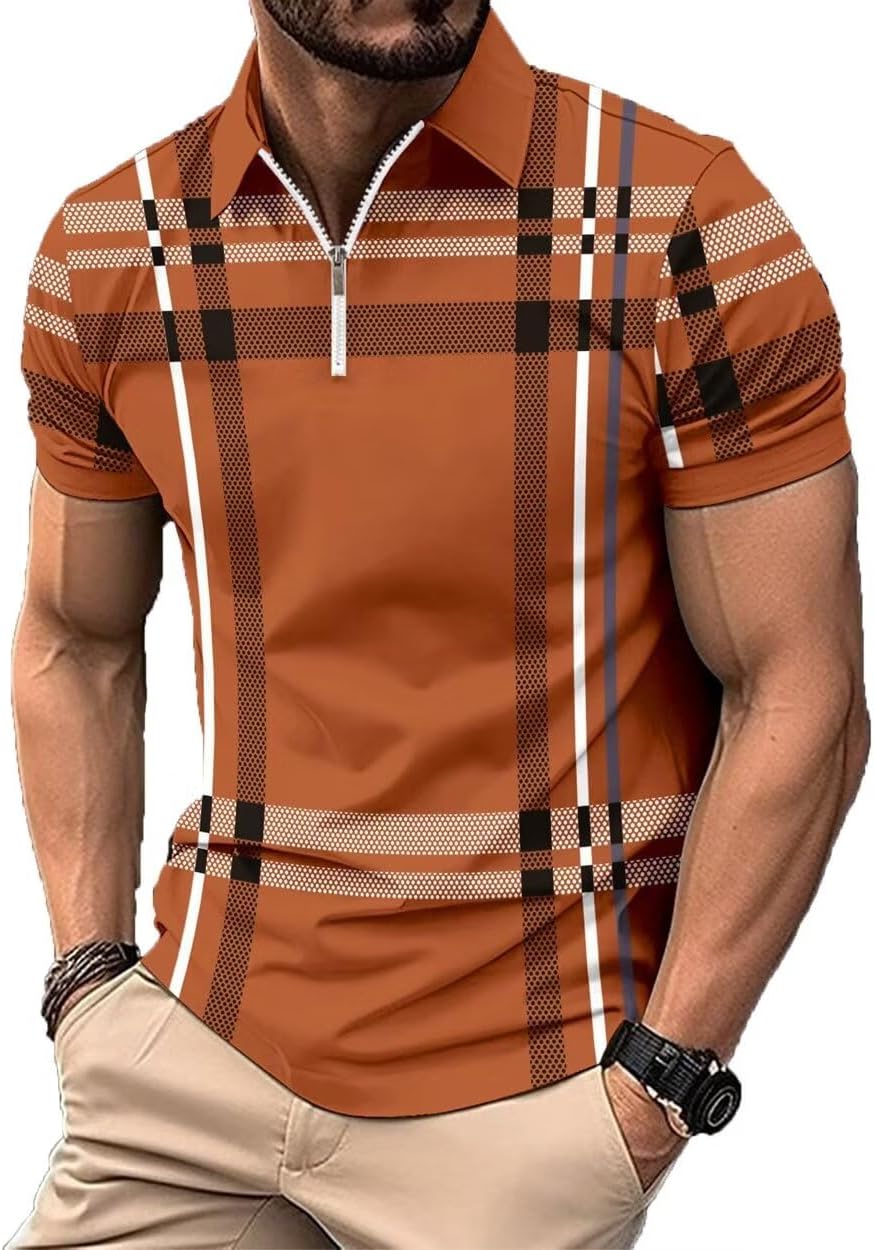 ROOMLINE Men's Polo Shirts Short Sleeve Casual Polo T Shirt Color Block Slim Fit Golf Shirts with Pocket