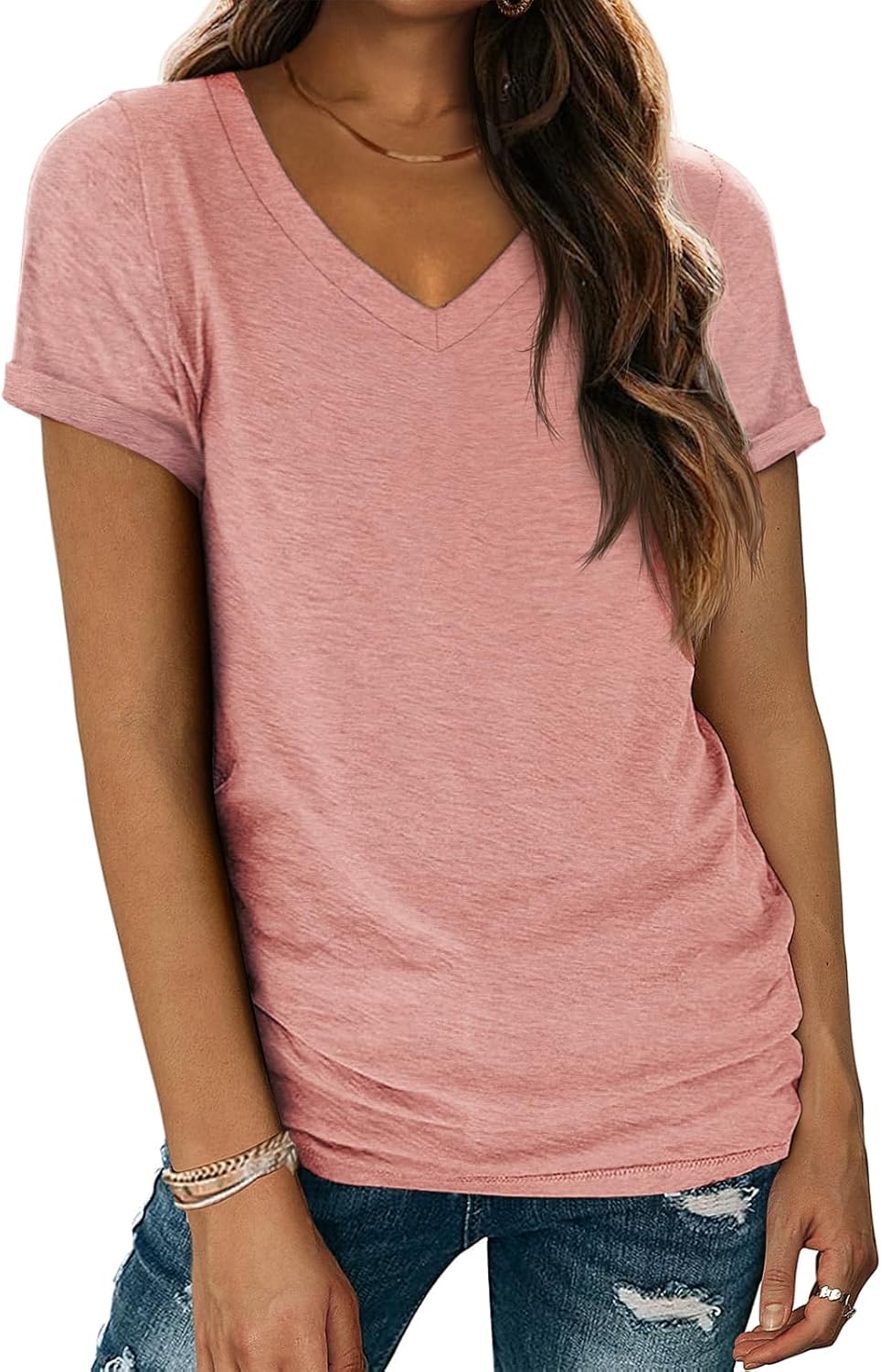 ATHMILE T Shirts Short Sleeve V Neck Tees for Women Fashion Tops Trendy Lightweight Casual Summer Outfits Clothes 2026 Beach