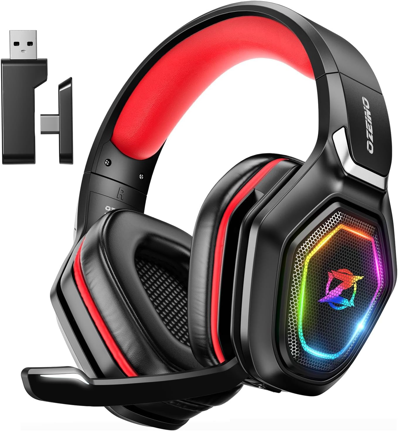 Ozeino 2.4GHz Gaming Headset Wireless with Flip Mic for Ps5, Ps4, PC, Gaming Headphones with USB-A &amp; USB-C Transmitter, 40Hr Battery Gamer Headset for Laptop, Mobile, Mac