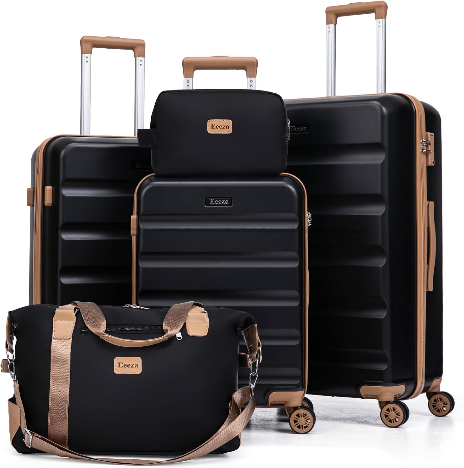 Eeeza Luggage Sets 5 Piece,Hard Case Suitcase Set with Spinner Wheels,Hardshell Lightweight Travel Luggage with TSA Lock (Black,20\/24\/28 Inch)