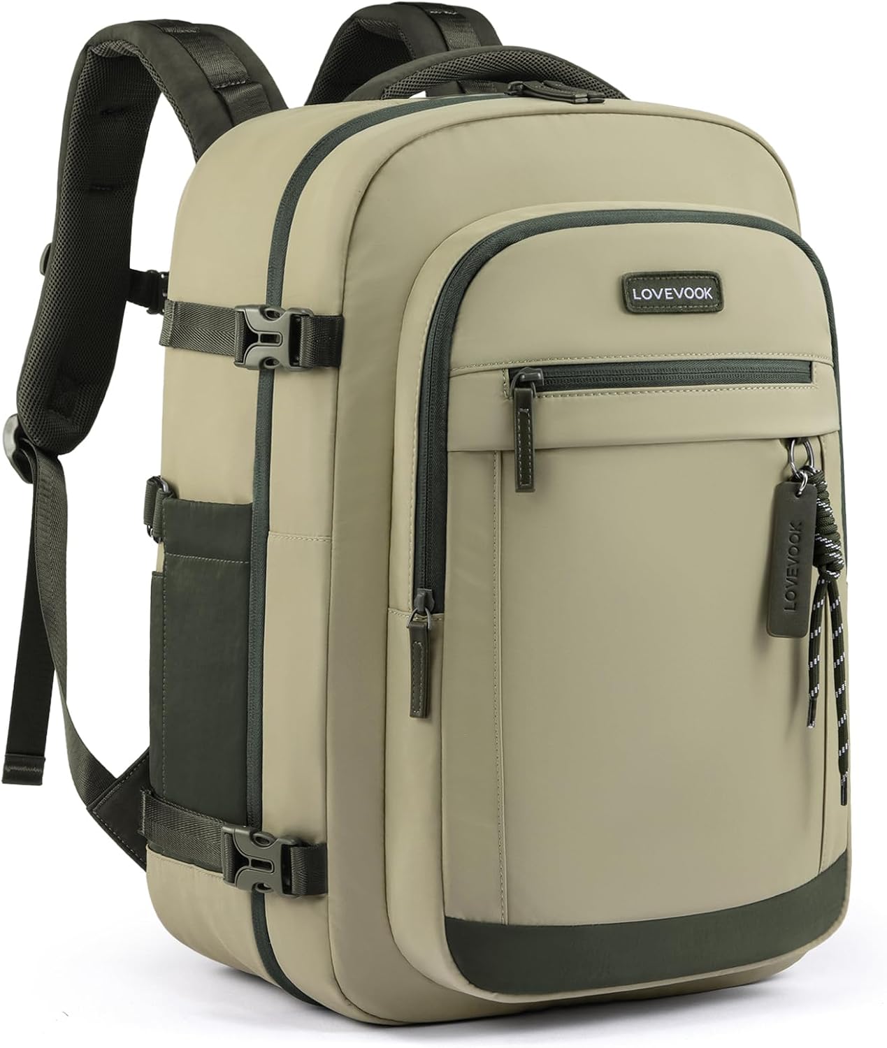 LOVEVOOK 40L Travel Backpack for Women &amp; Men, Airline Approved Carry On Luggage, TSA Personal Item Bag fits 15.6 Inch Laptop, Waterproof Weekender Overnight Suitcase for Work, Green