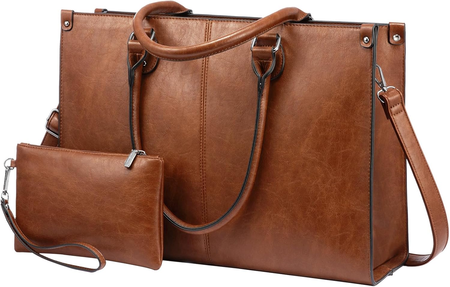 LOVEVOOK Laptop Tote Bag for Women, 15.6 Inch Professional Work Bag with Matching Clutch, Waterproof Vintage Leather Computer Tote for Office, Business Travel &amp; Daily Use, Gift for Women