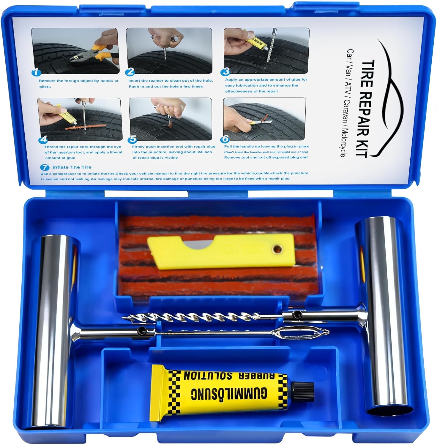 Tire Repair Kit with Plugs, Tire Plug Kit Heavy Duty Professional for Car, ATV, Motorcycle, Truck, Flat Tire Emergency Repair (Boxed Type - 16 PCs)