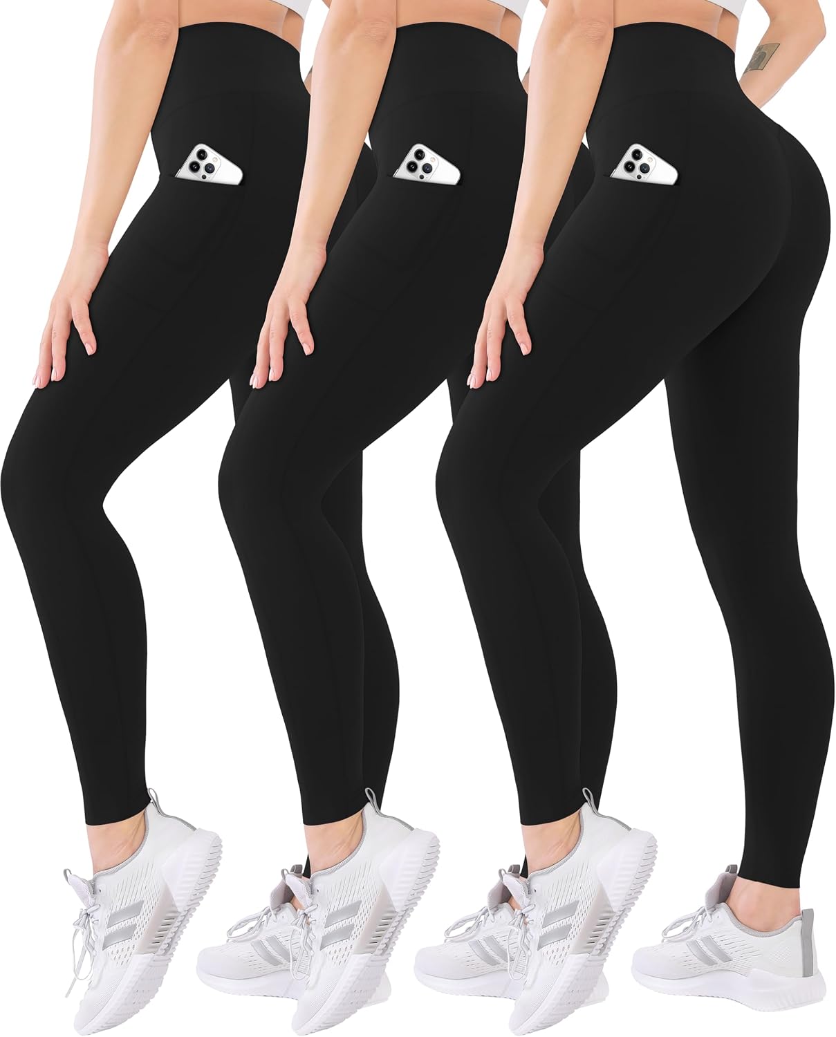 Blisset 3 Pack High Waisted Leggings for Women with Pockets Soft Active Tummy Control Pants for Yoga Running &amp; Daily Wear
