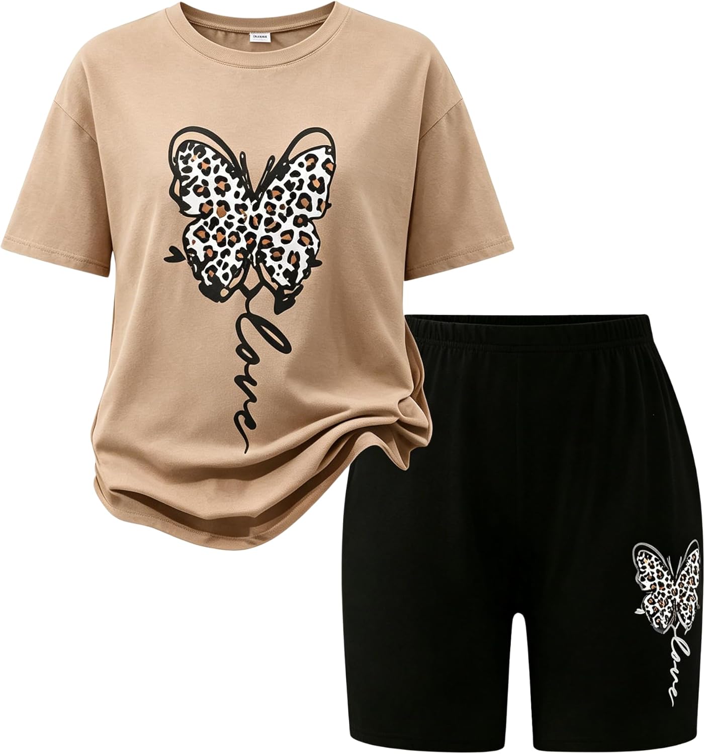 HSOXLQF Tween Girls Summer Clothes Set Trendy Short Sleeve Butterfly Print Top + Shorts 2 Piece Outfits, Size 9-16 Years