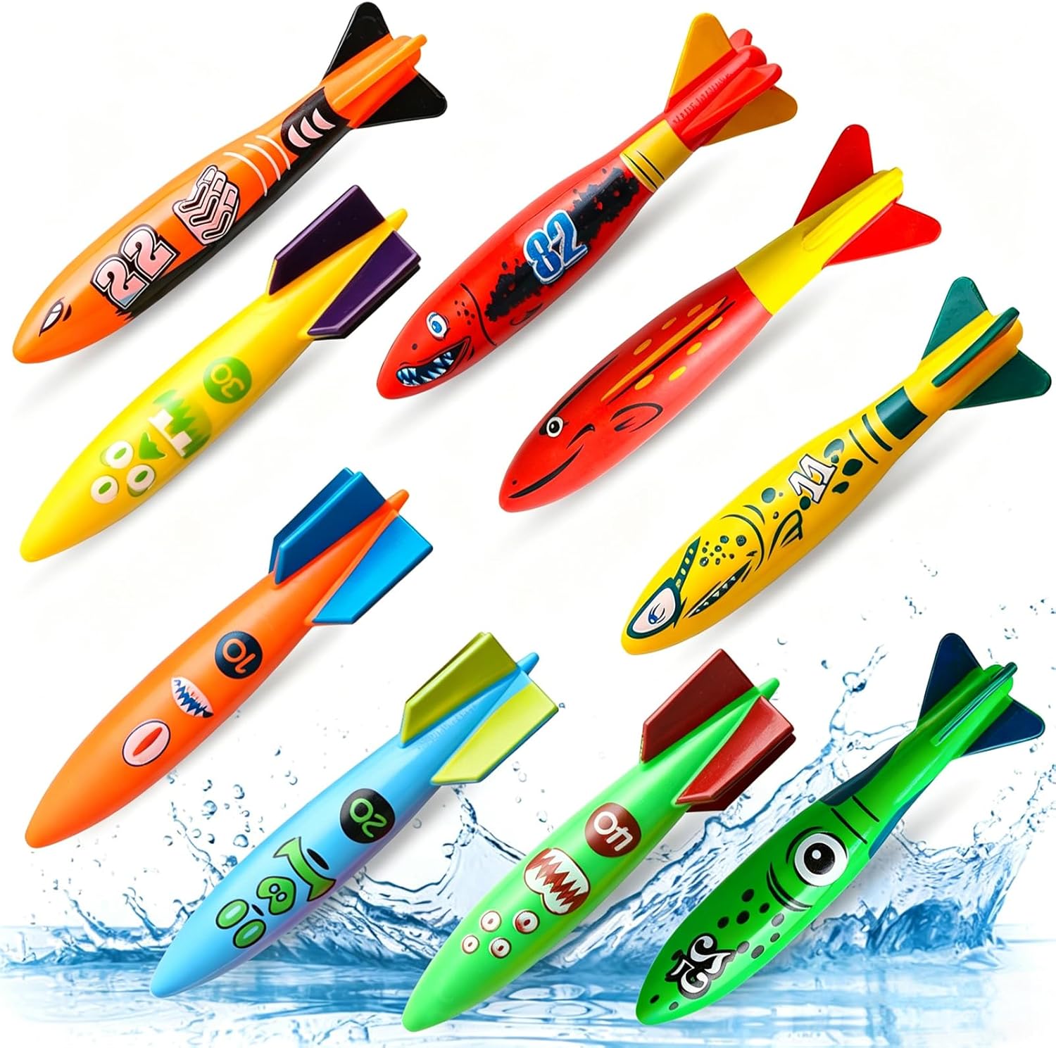 Dive Rings Pool Toys Adults, 9 Pcs Diving Pool Toy for Kids Ages 4-8, Shark Torpedo Dive Set, Octopus Toddler Water Fun Toys, Summer Essentials Underwater Swimming Throwing Gifts for Boys &amp; Girls