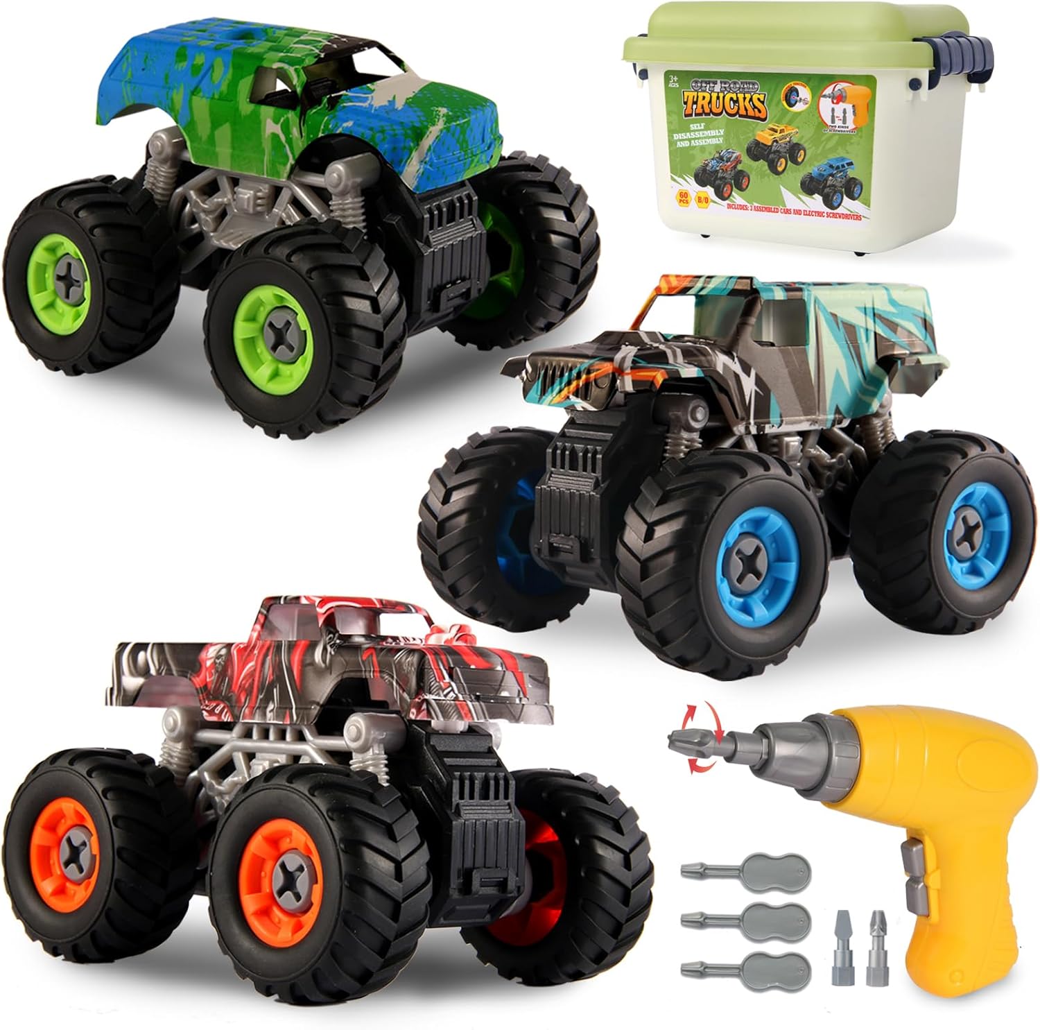 Trovogil Take Apart Monster Truck Toys for Kids 3 4 5 6 7 8 Year Old Boys, STEM Educational Building Toys with Electric Drill &amp; Storage Box Gift Birthday Christmas for Boys Girls Kids Toddlers