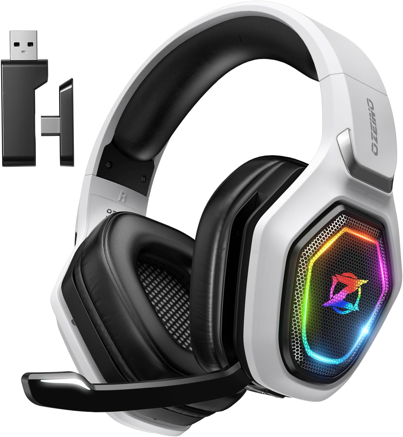 Ozeino 2.4GHz Wireless Gaming Headset for PC, Ps5, Ps4 - Lossless Audio USB &amp; Type-C Ultra Stable Gaming Headphones with Flip Microphone, 40-Hr Battery Gamer Headset for Switch, Laptop, Mobile, Ma
