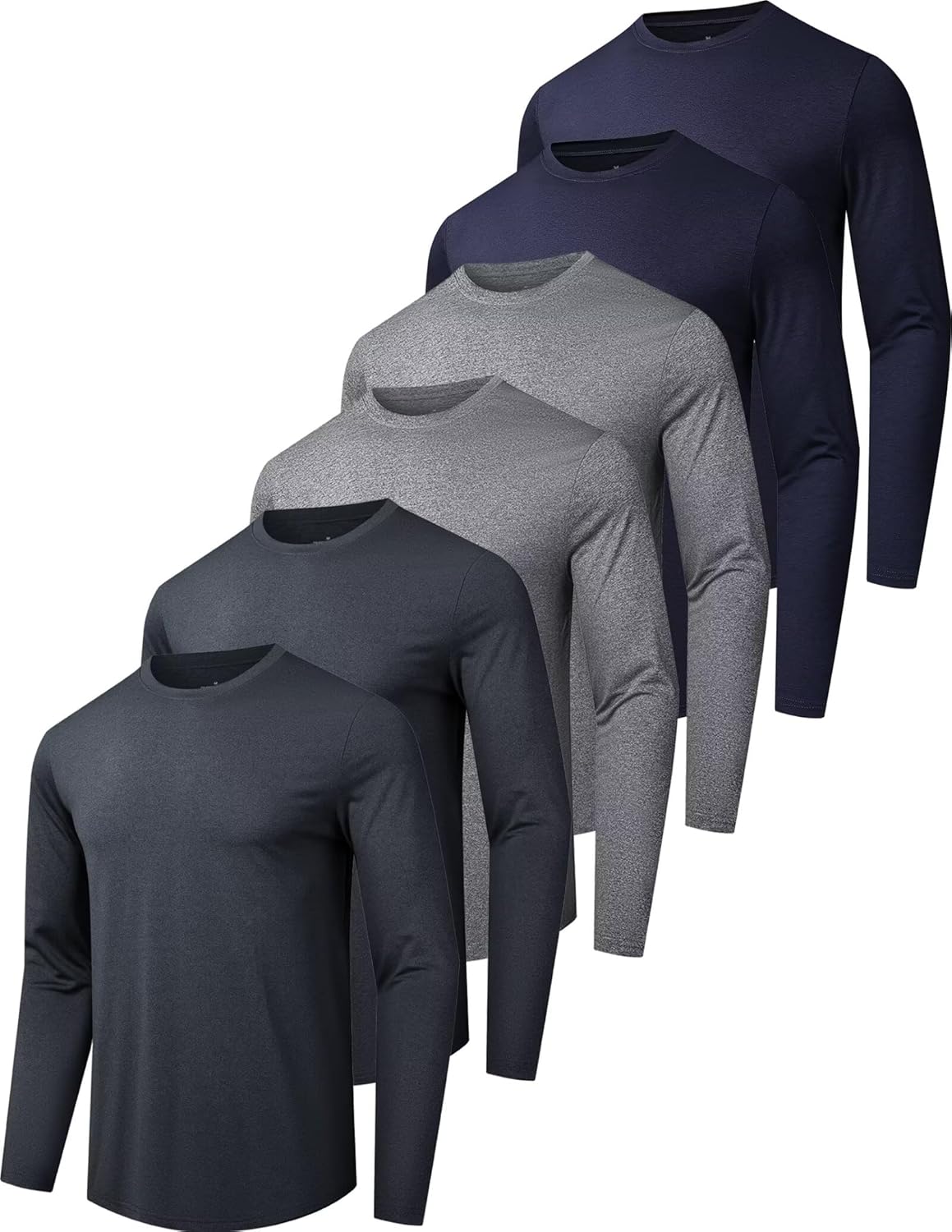 6\/7 Pack Men's Quick Dry Long Sleeve Shirts UPF 50+ UV Sun Protection SPF Shirt Moisture Wicking T-Shirt for Casual Workout