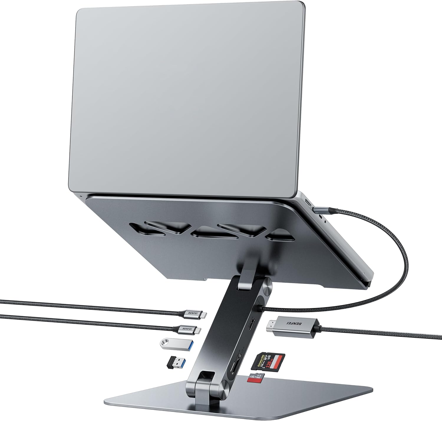 BENFEI Laptop Stand with USB C 7in1 Docking Station,HDMI 4K@60Hz,1*SD 1*Micro SD,100W Power Delivery,10Gbps 1*USB C 3.2 and 2*USB A 3.2 Compatible with MacBook Pro\/Air, iPad Pro, XPS, Thinkpad