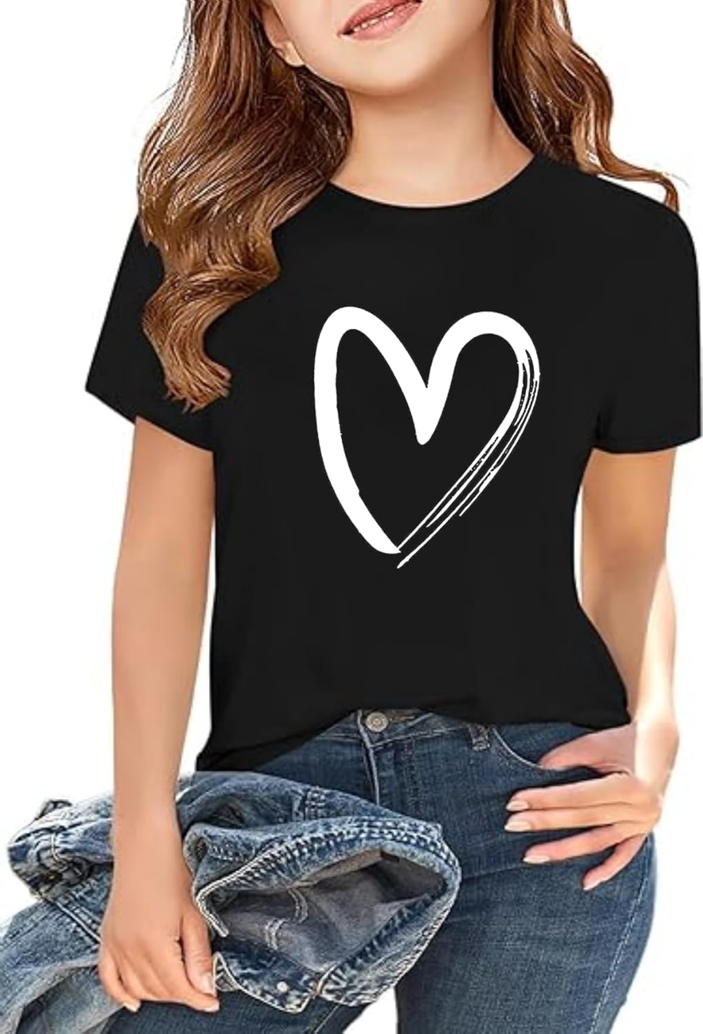 APWEQATA Girls Short Sleeve T Shirts Kids Summer Tops Crewneck Basic Graphic Tees 5-14 Years