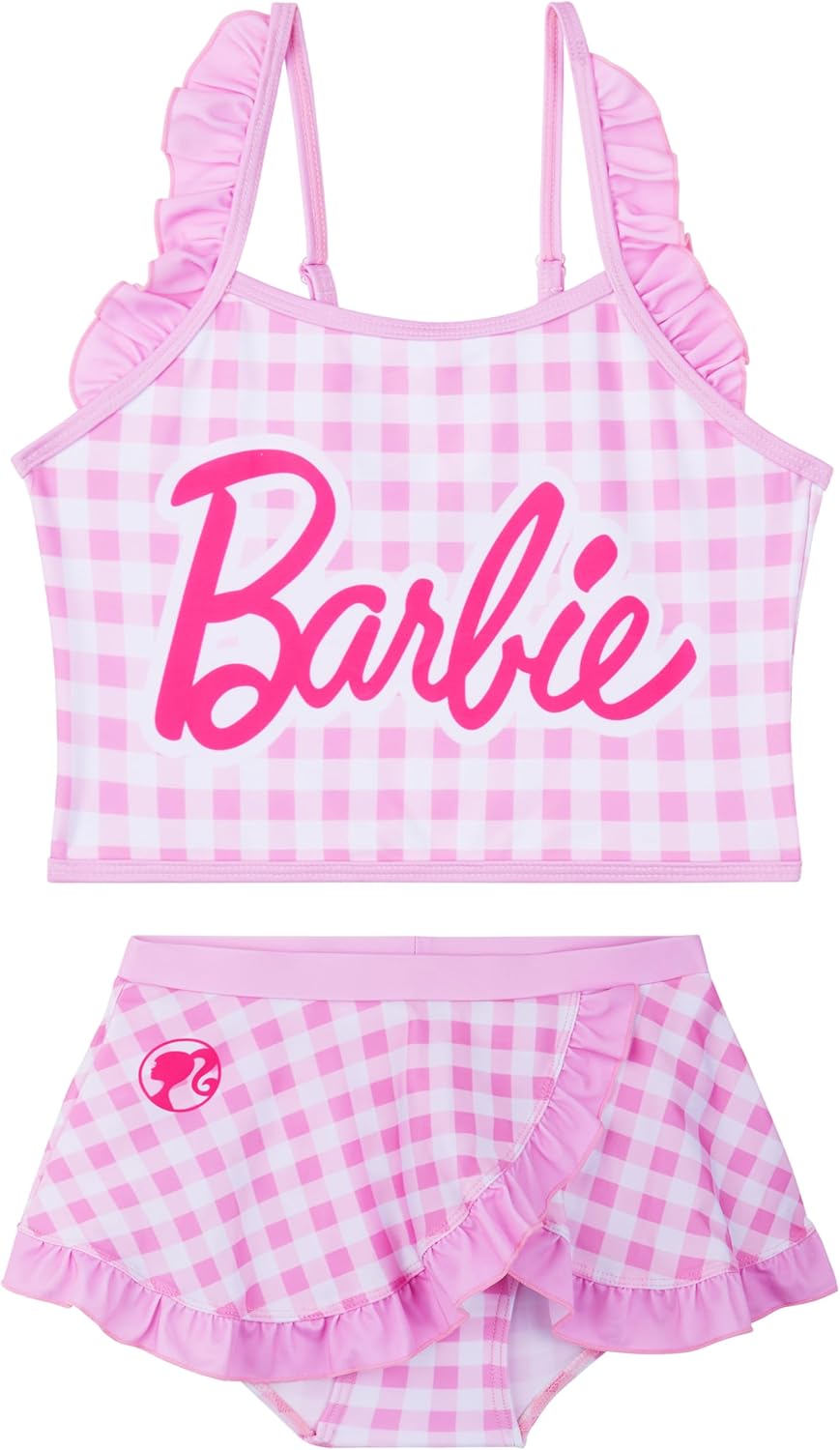 Barbie Girls Swimsuit Set 5-14 Yrs, Two Piece Bikini Set, Adjustable Strap Bathing Suits Swimwear, Swimming Gifts for Girls