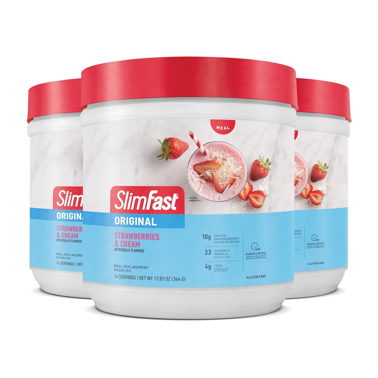 SlimFast Meal Replacement Powder, Original Strawberries &amp; Cream, Weight Loss Shake Mix, 10g of Protein, 14 Servings (Pack of 3) (Packaging May Vary)