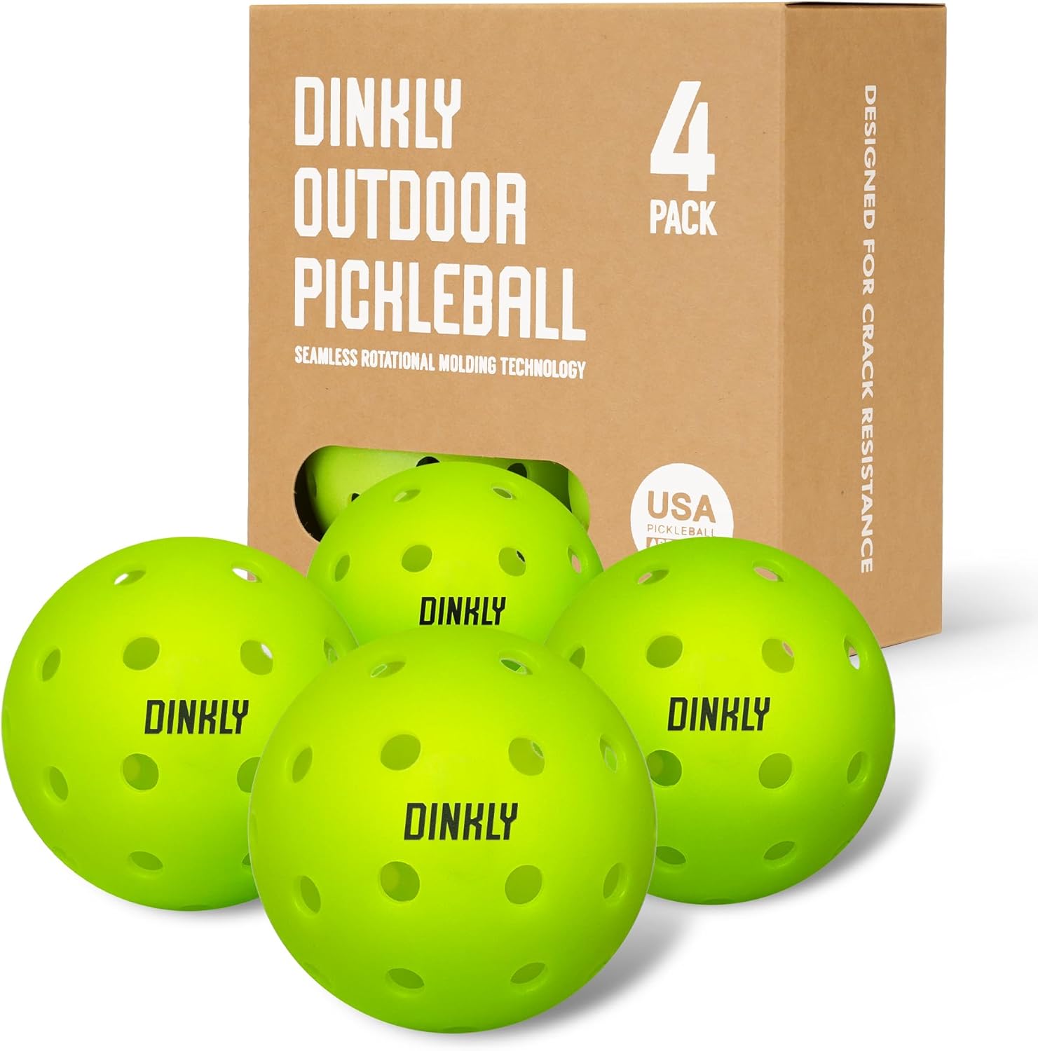 Dinkly Pickleball Balls, Outdoor Pickleballs USAPA Approved, Enhanced Durability Pickle Ball with Roto-Molded &amp; Seamless Design, 40 Holes Green Pickleballs for Beginners Professionals