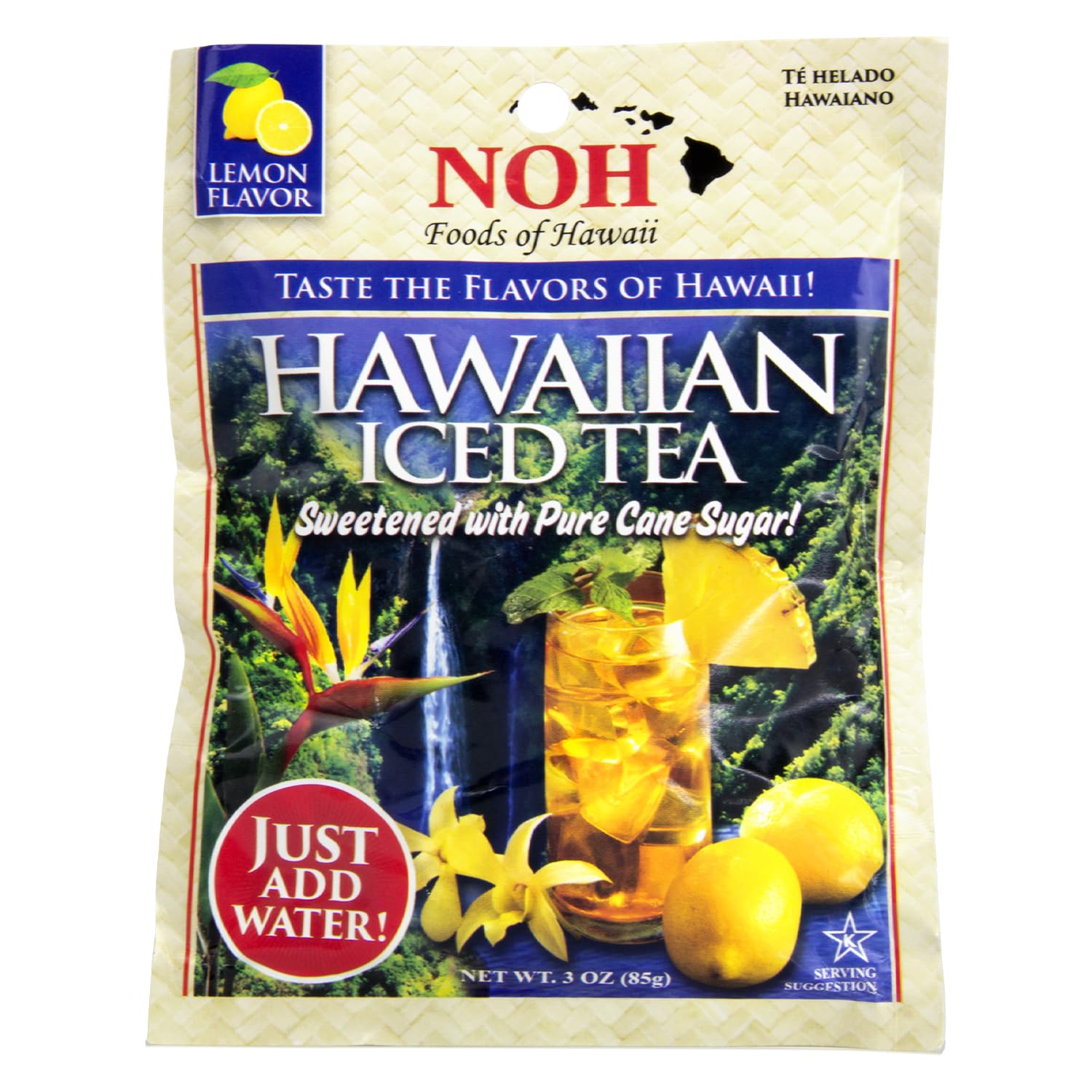 NOH Hawaiian Iced Tea Mix, 3 oz Packet (Pack of 1) - Easy-to-Use Instant Lemon-Flavored Drink Mix Powder with a Blend of Tropical Black Tea - Sweetened with Pure Cane Sugar - No Added Preservatives