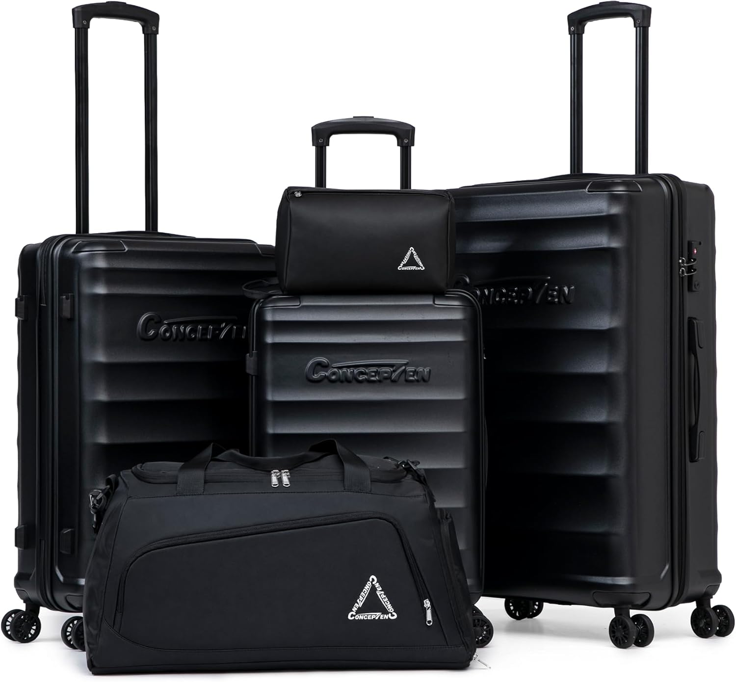 CONCEPTEN Luggage Sets, 5 Piece Durable Suitcase Set with Spinner Wheels, ABS Hard Shell Lightweight Luggage with TSA Lock, Large Checked Travel Suitcases, 20\/24\/28 Inch, Black