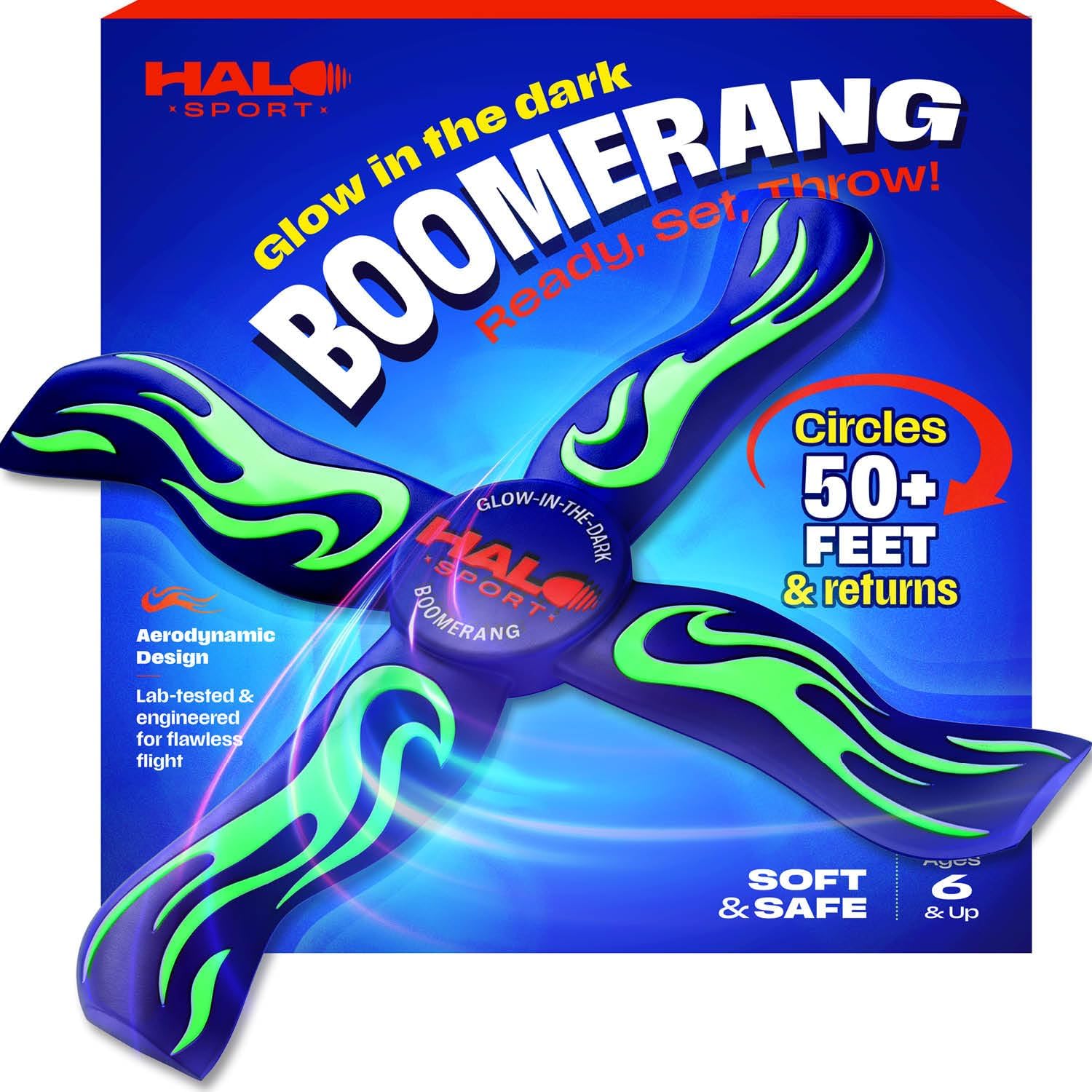 Halo Sport Boomerang for Kids &amp; Adults - 8 9 10 11 12 Year Old Boy Gifts - Sports and Outdoor Toys for Kids 8-12 - Boys Birthday Gifts Ages 8-10 - Outside Fun Toy - Glow-in-the-Dark