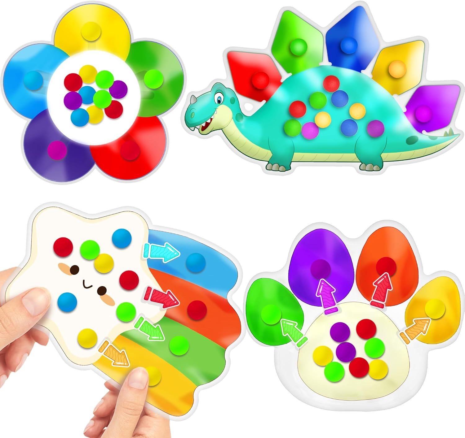 4PC Color Sorting Sensory Toys for Toddler, Travel Toys Roadtrip Activities for Kid 3-5 Fine Motor Autism Autistic Fidget for Preschool Classroom Calm Down Toy for Kid 2 3 4 Year Old Boy Girl Gift
