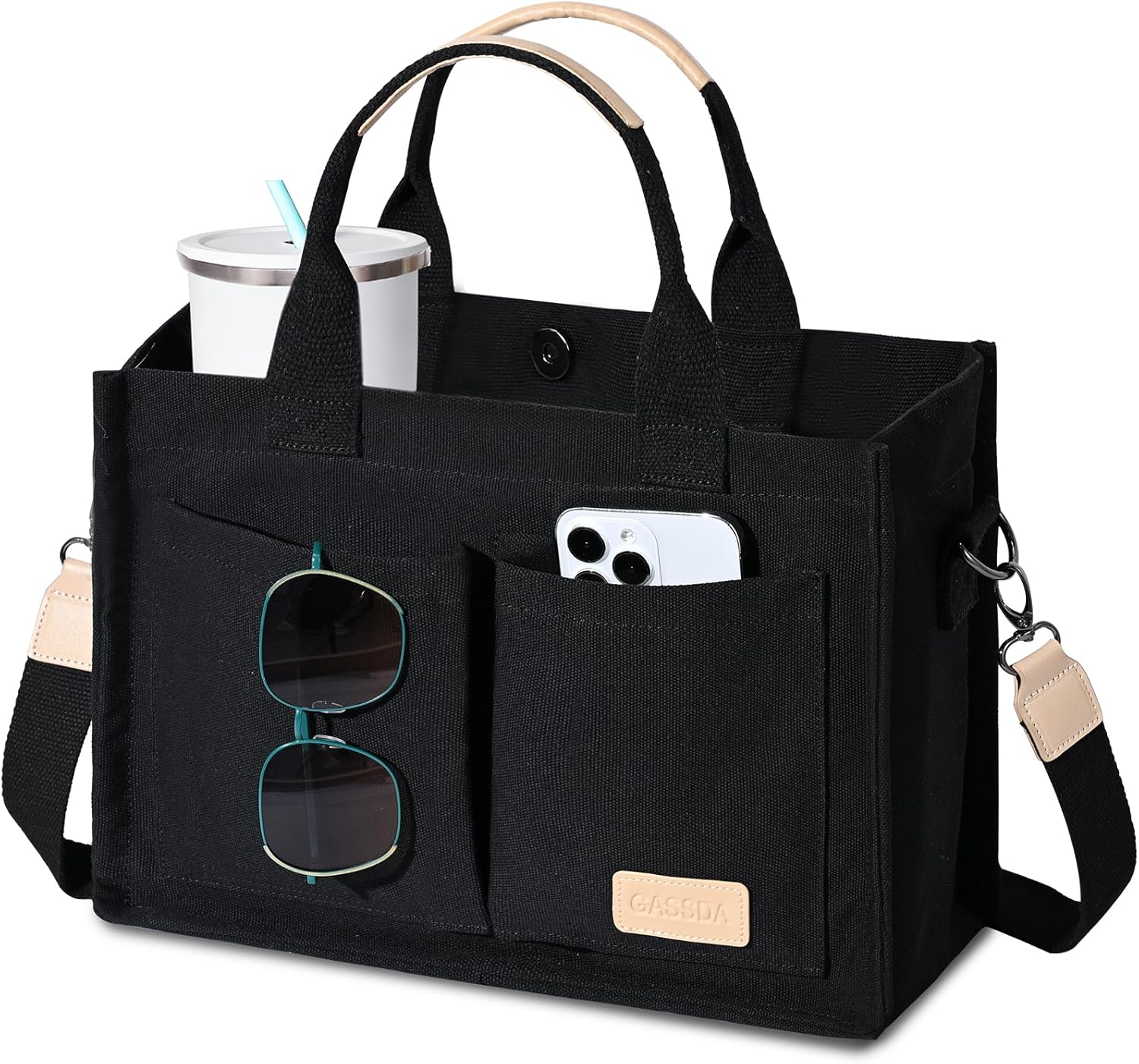 GASSDA Canvas Tote Bag for Women Crossbody Work Purse with Pockets Top Handle Handbag Satchel Bags for Travel Nurse Teacher