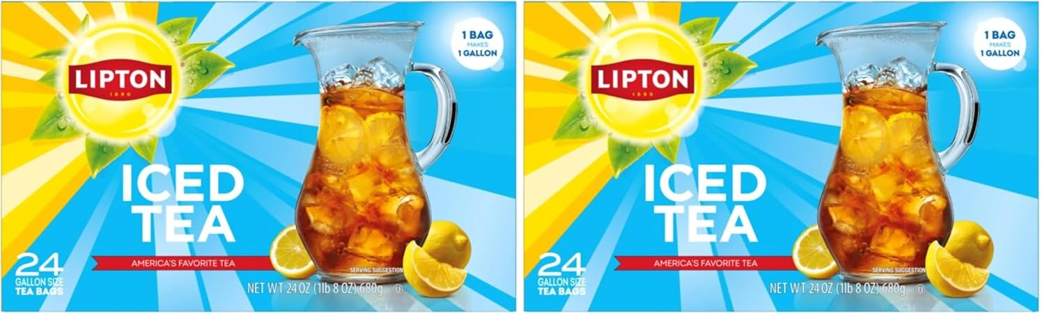 Lipton Unsweetened Iced Tea Bags, Gallon-Sized Zero Calories, 24 Total Tea Bags (Pack of 2)