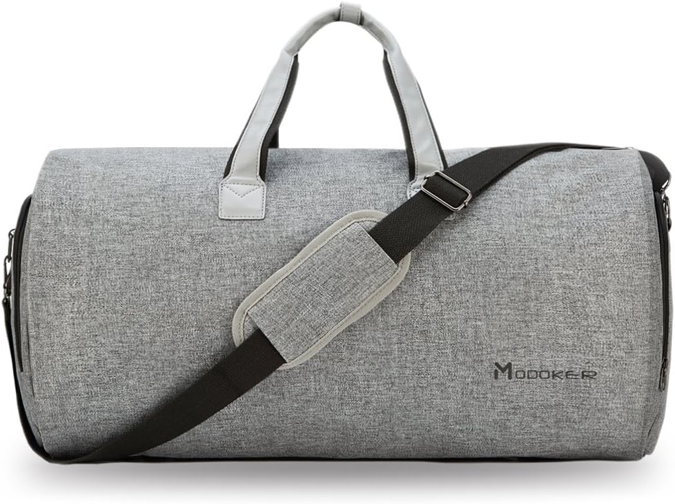 Modoker Convertible Garment Bag with Shoulder Strap, Carry on Garment Duffel Bag for Men Women - 2 in 1 Hanging Suitcase Suit Travel Bags, Grey