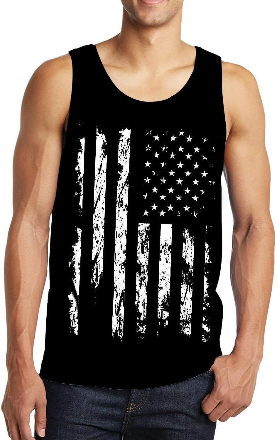 Idgreatim Mens Tank Tops 4th of July American Flag Sleeveless Shirt Patrotic Print Athletic Slim Fit Workout Gym Tees