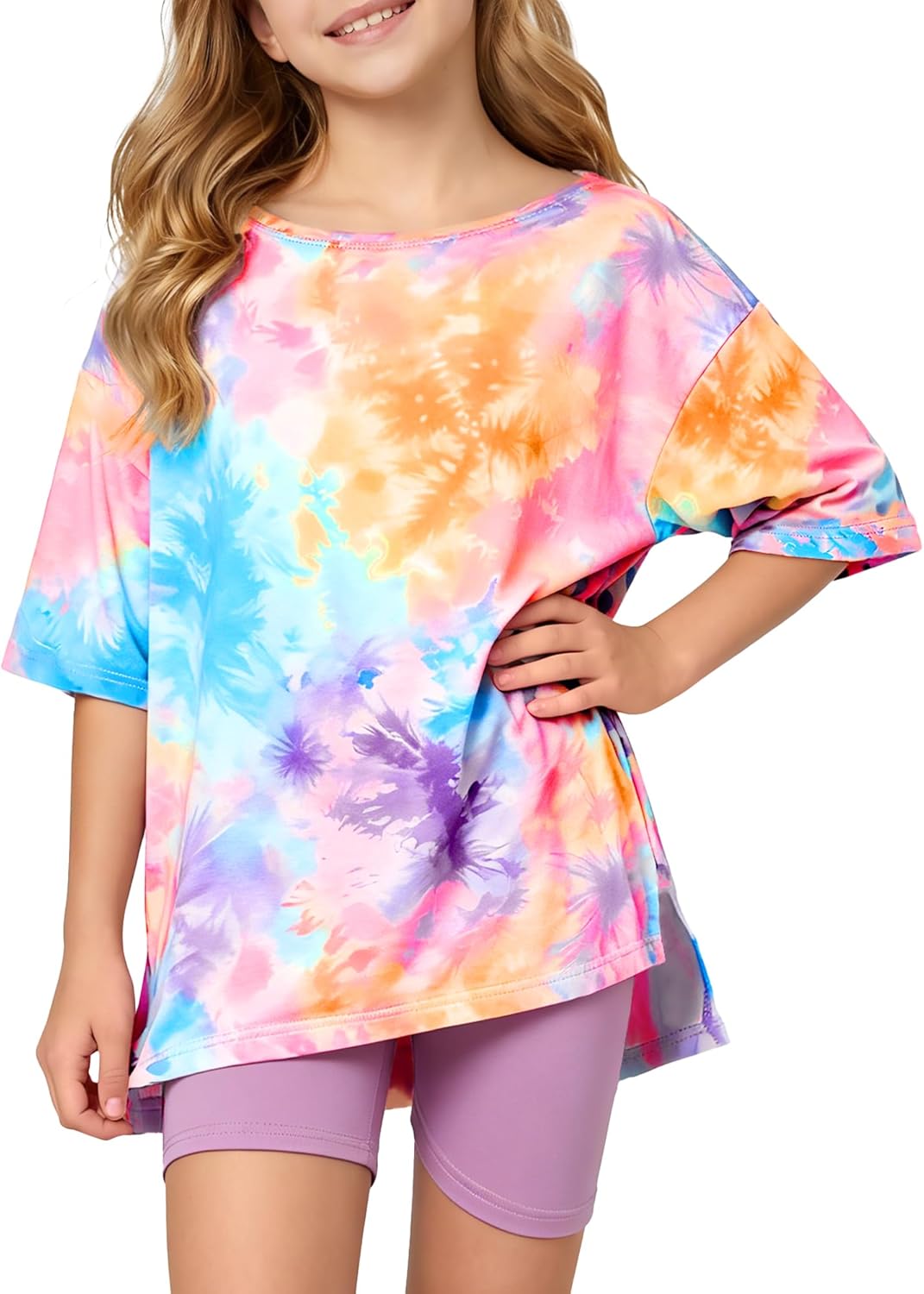 WESIDOM Girls Summer 2 Piece Outfits Sporty High Low T-Shirt and Biker Shorts Set Tween Girls Trendy Clothes 5\u201313Y