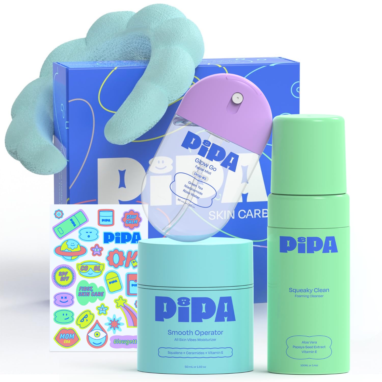 Pipa Skincare Start Young Bundle Gift Set | 3-Step Birthday Gift Skin Care Routine for Kids, Girls &amp; Tweens 8 to 12 | Alcohol-Free &amp; Safe | Includes Foam Face Cleanser, Face Moisturizer &amp; 