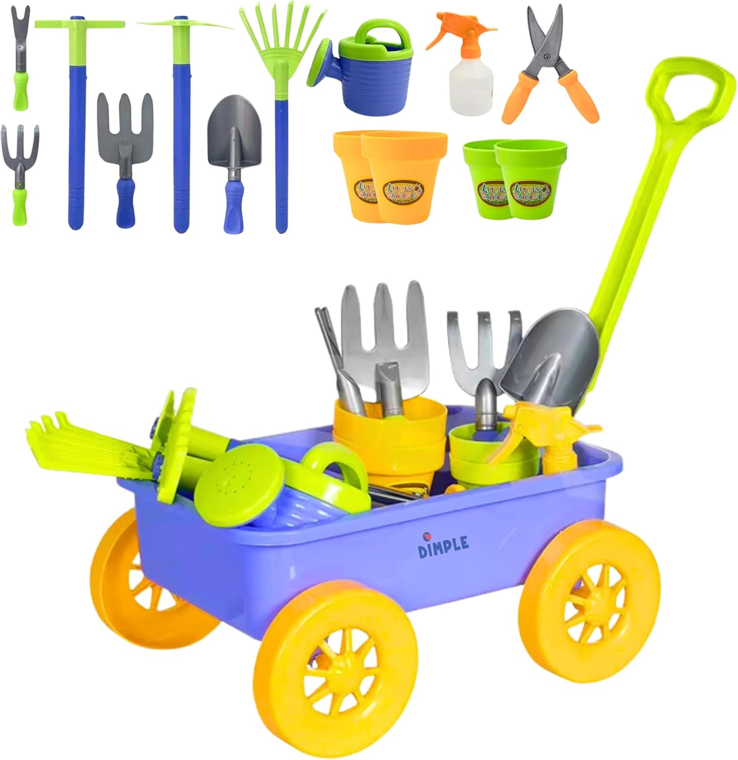 Dimple Garden Wagon &amp; Tools Toy Set, Kids Gardening Set - 15 Pcs Outdoor Toys for Toddlers,Sand Toys - Sturdy &amp; Durable Top Yd, Beach, Sand, Garden Play Set for Kids &amp; Toddler Gardening To