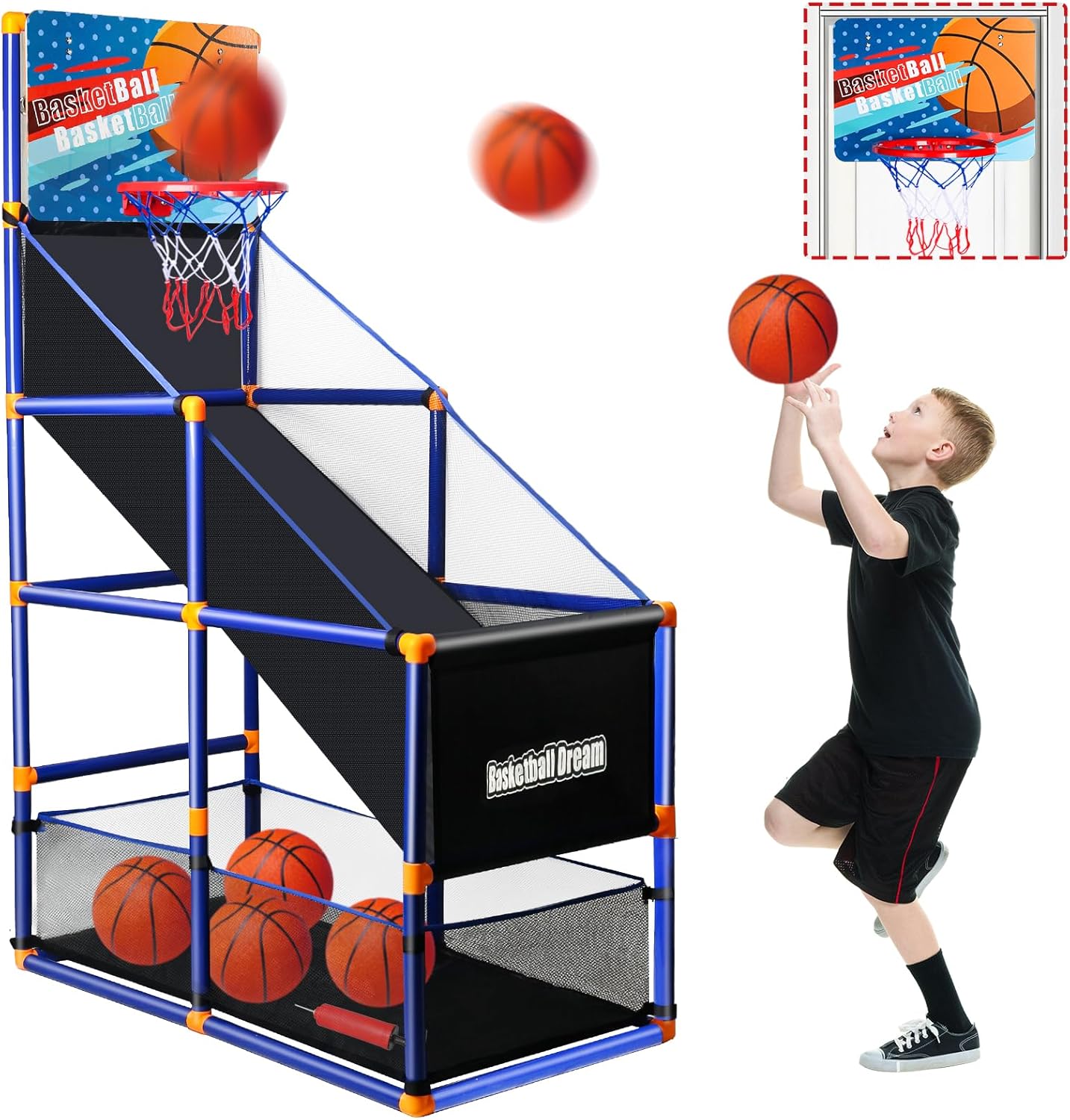 Arcade Basketball Game Set for Kids, Boy Toys Basketball Hoop with 4-5 Balls for 3-12 Years Old, Adjustable Height w\/Pump &amp; Storage Net for Kids Indoor Outdoor Sports Play, Christmas Birthday Gif